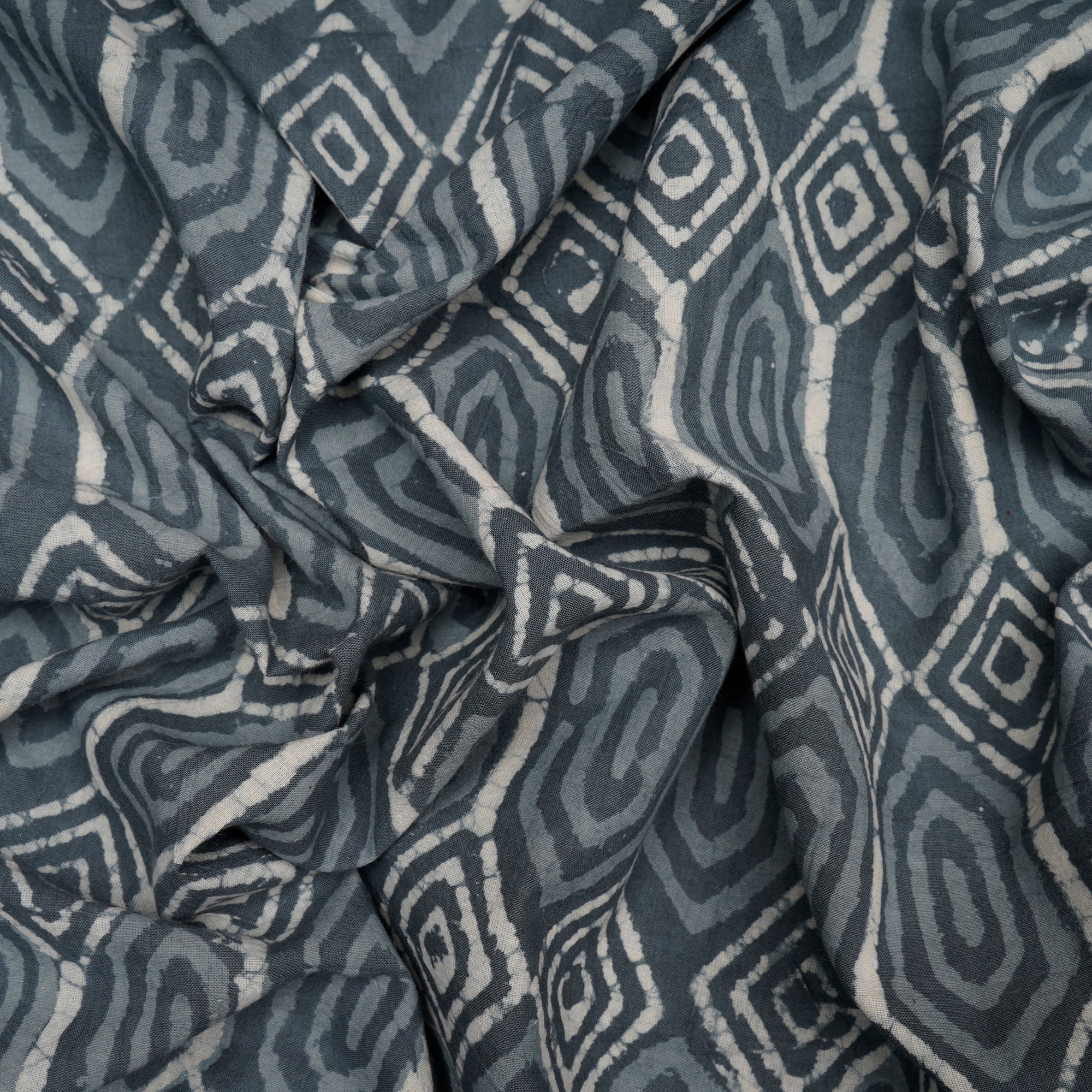 (Pre-Cut 1.00 Mtr)Grey Color Hand Block Natural Dye Bagru Dabu Printed Cotton Fabric