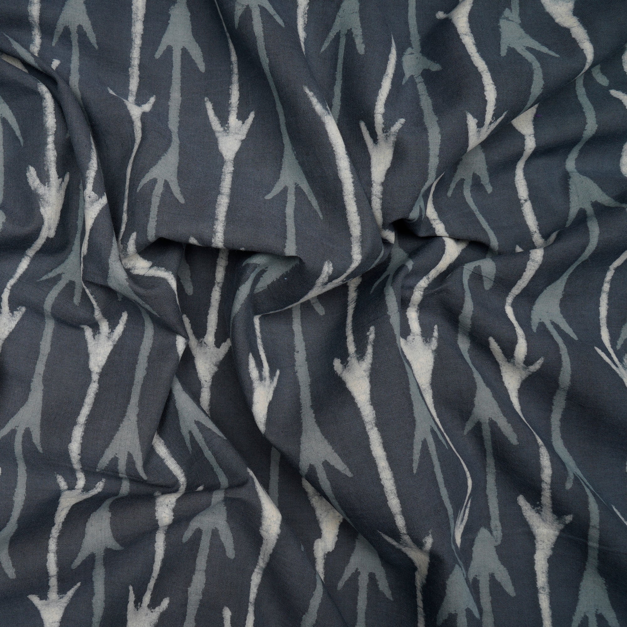 (Pre-Cut 1.70 Mtr)Grey Color Hand Block Natural Dye Bagru Dabu Printed Cotton Fabric