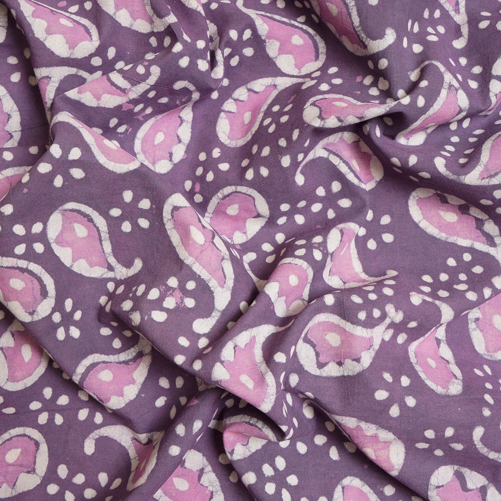 (Pre-Cut 1.80 Mtr)Purple Hand Block Natural Dye Bagru Dabu Printed Cotton Fabric