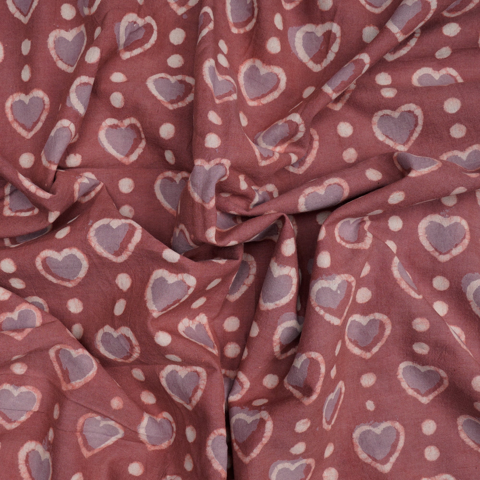 (Pre-Cut 2.20 Mtr)Light Coral Hand Block Natural Dye Bagru Dabu Printed Cotton Fabric