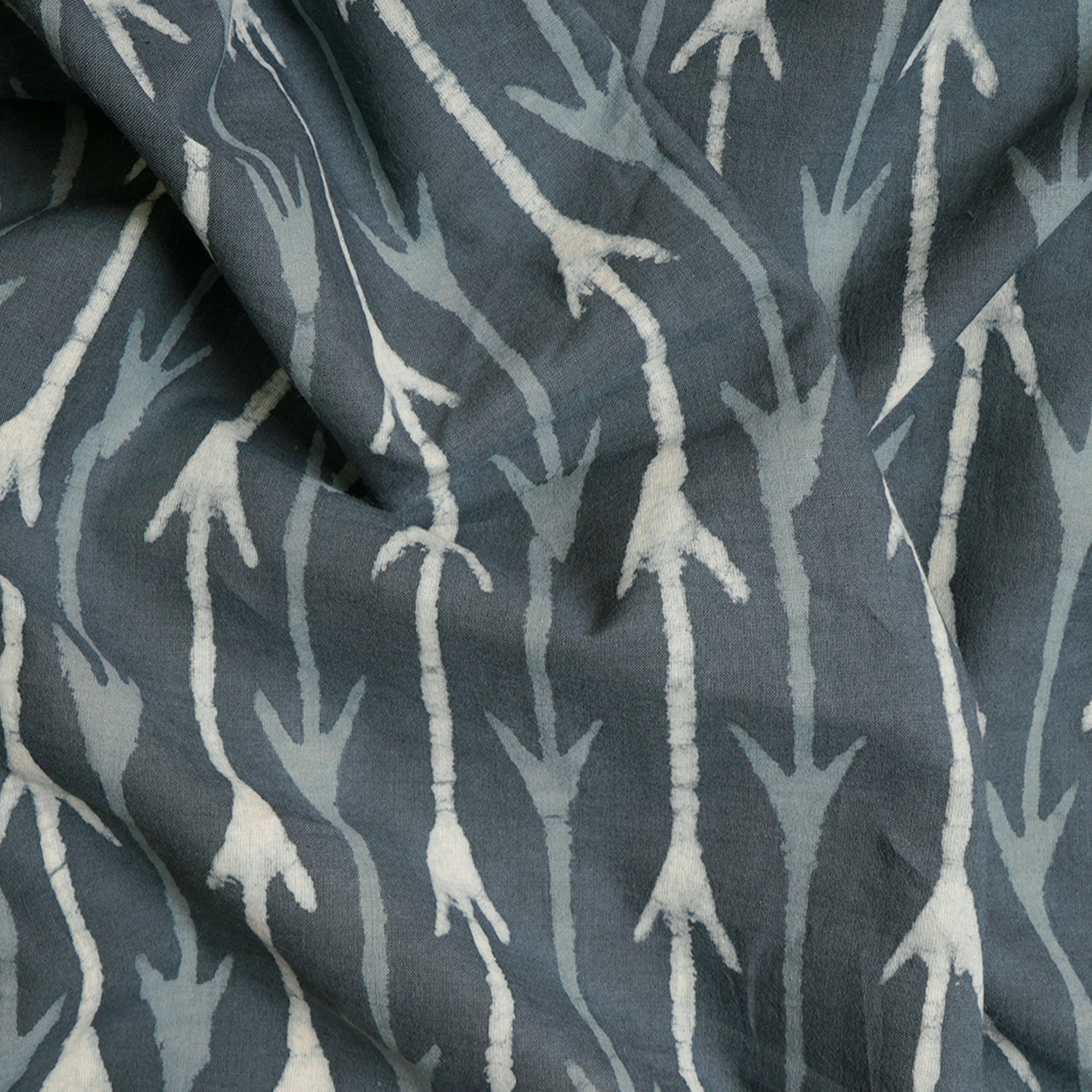 (Pre-Cut 2.40 Mtr)Dark Grey Hand Block Natural Dye Bagru Dabu Printed Cotton Fabric