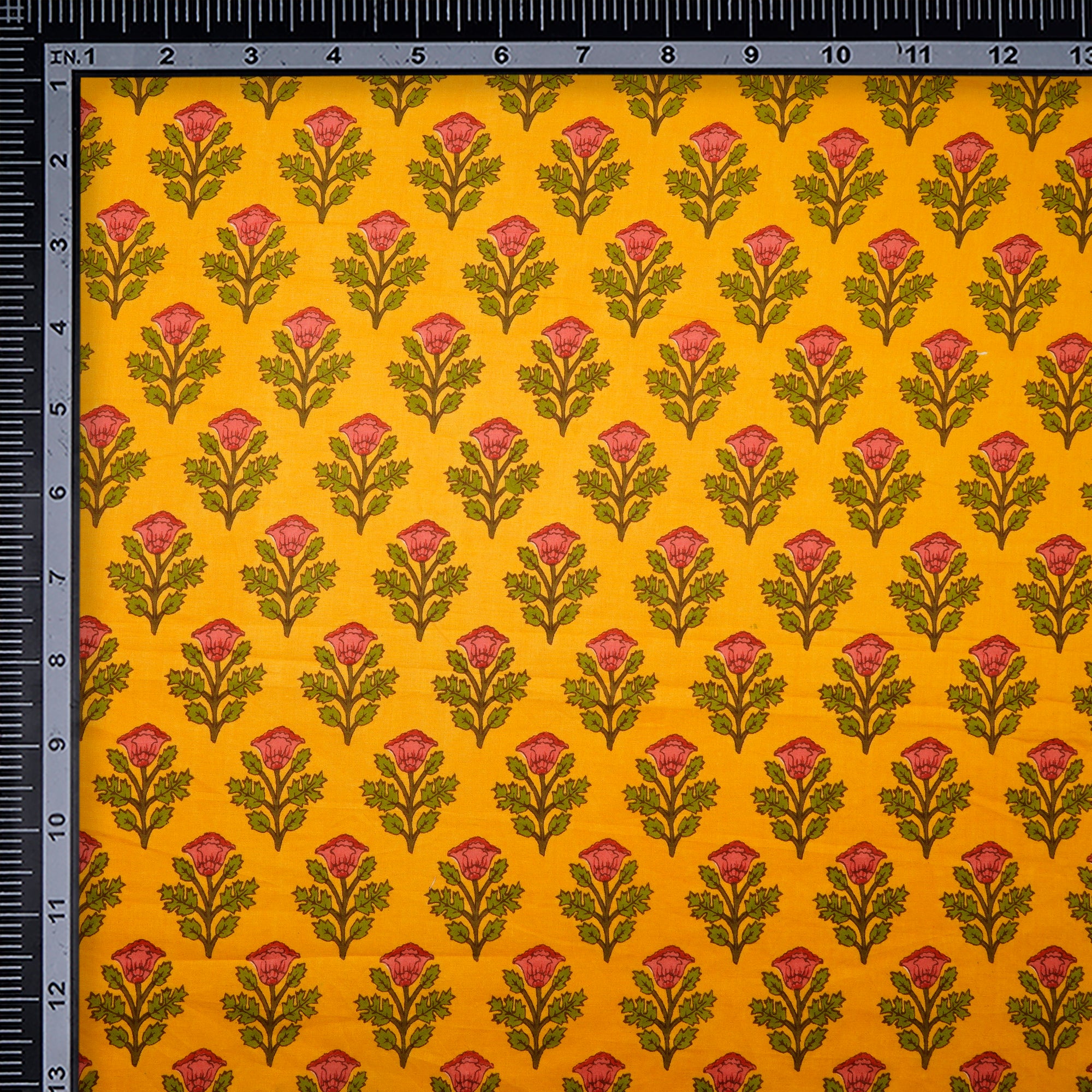 (Pre Cut 1 Mtr )Multi Color Floral Pattern Digital Print Cotton Fabric