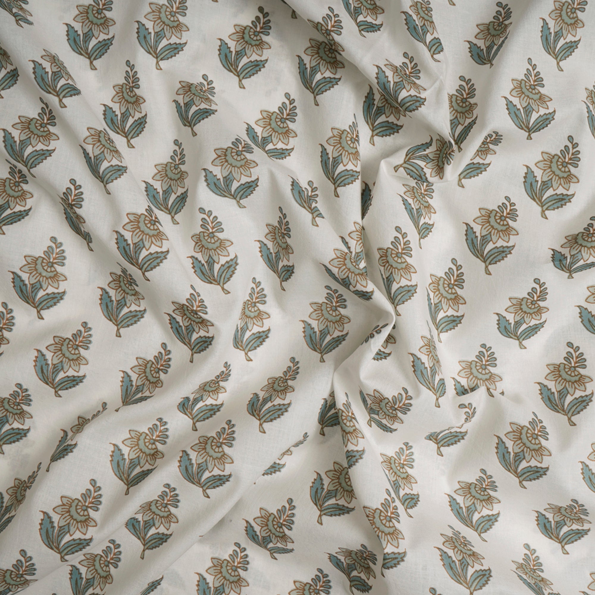 (Pre-Cut 2.80 Mtr)Off-White Floral Motif Pattern Digital Printed Cotton Fabric