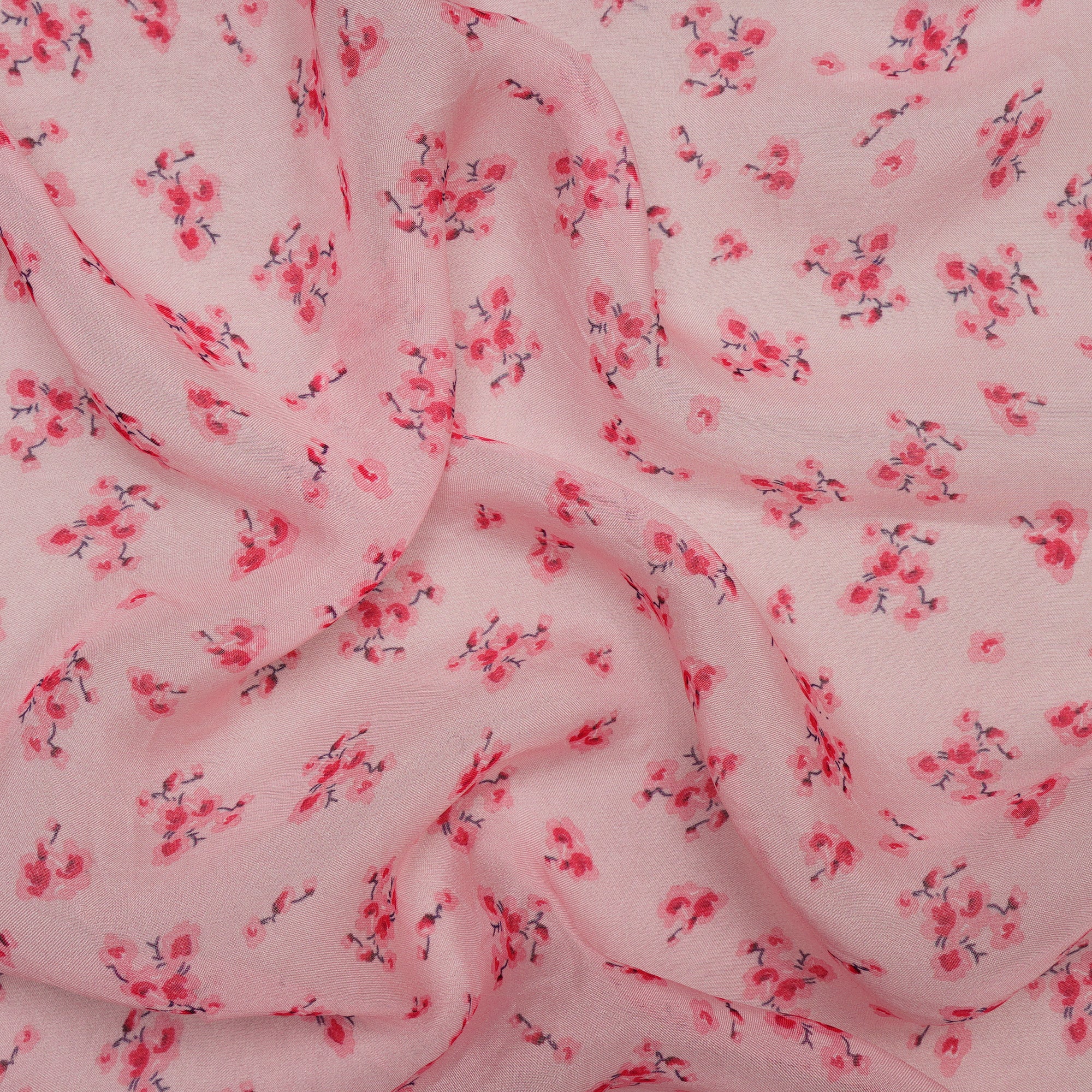 (Pre Cut 0.70 Mtr ) Light Pink Color Digital Printed Silk Fabric