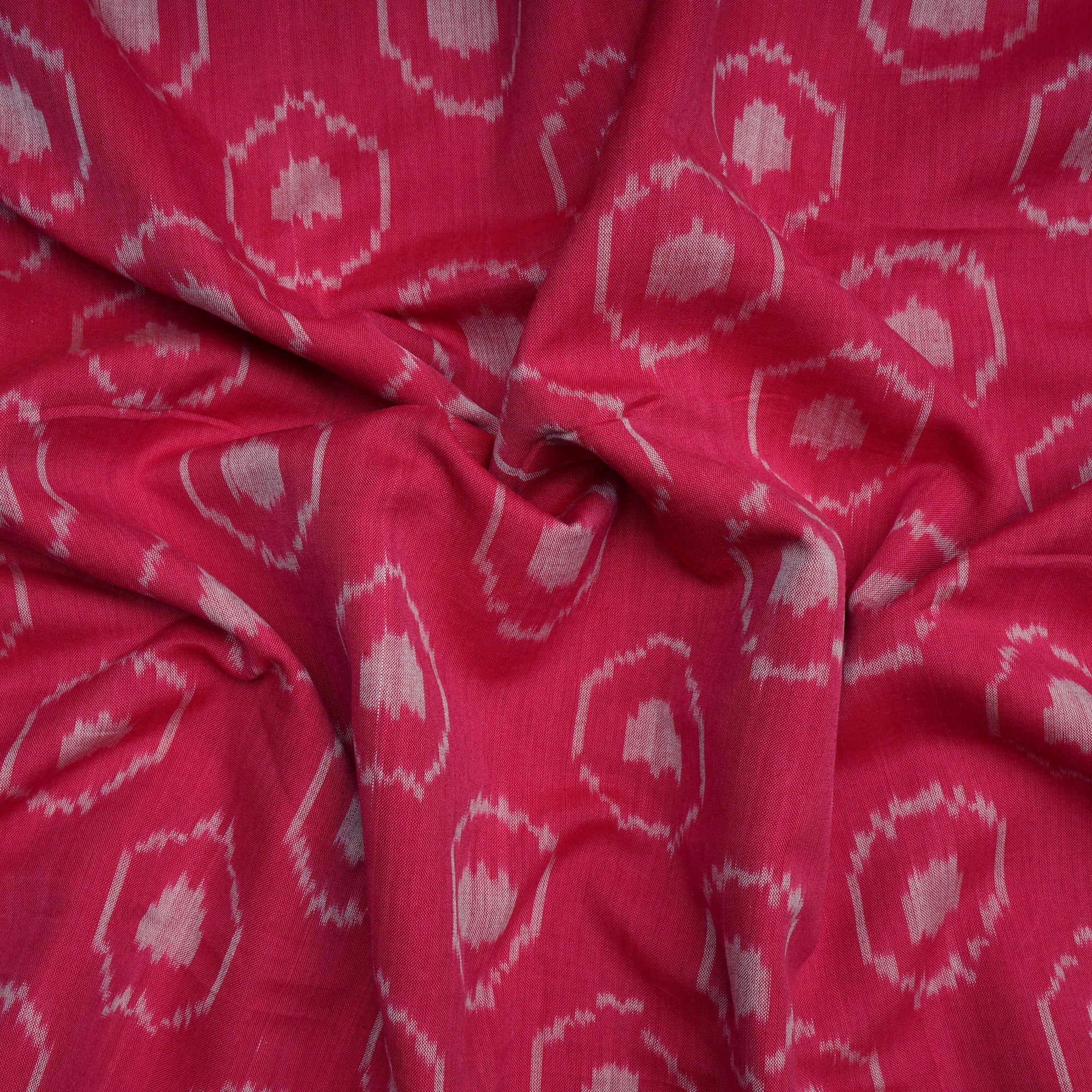 (Pre-Cut 2.50 Mtr)Pink Color Washed Woven Double Ikat Cotton Fabric