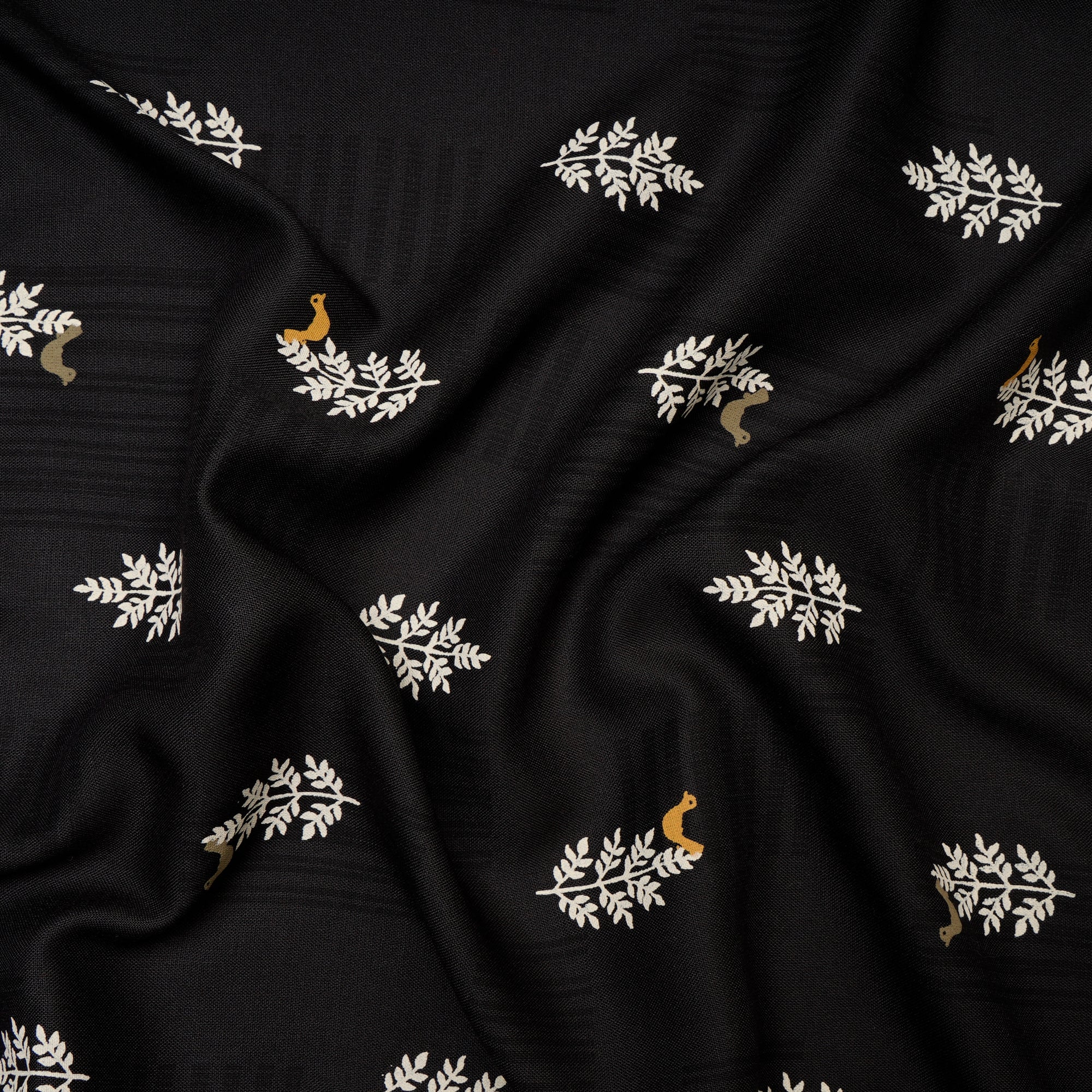 (Pre Cut 0.55 Mtr ) Black Printed Viscose Rayon Fabric