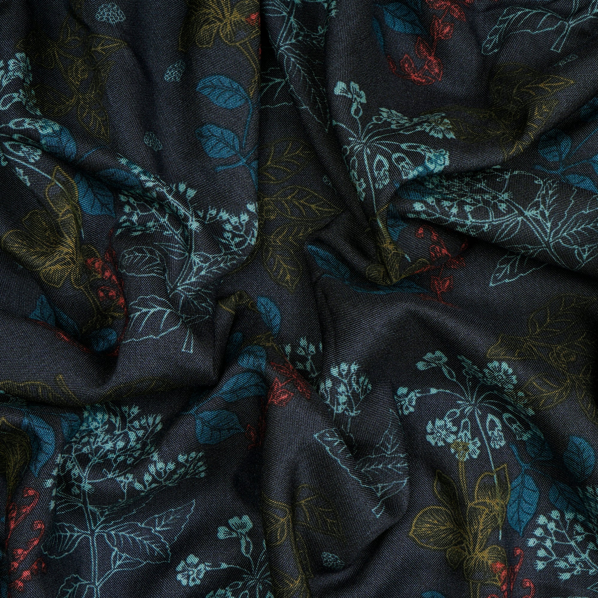 (Pre-Cut 1.85 Mtr) Navy Floral Pattern Printed Viscose Rayon Fabric