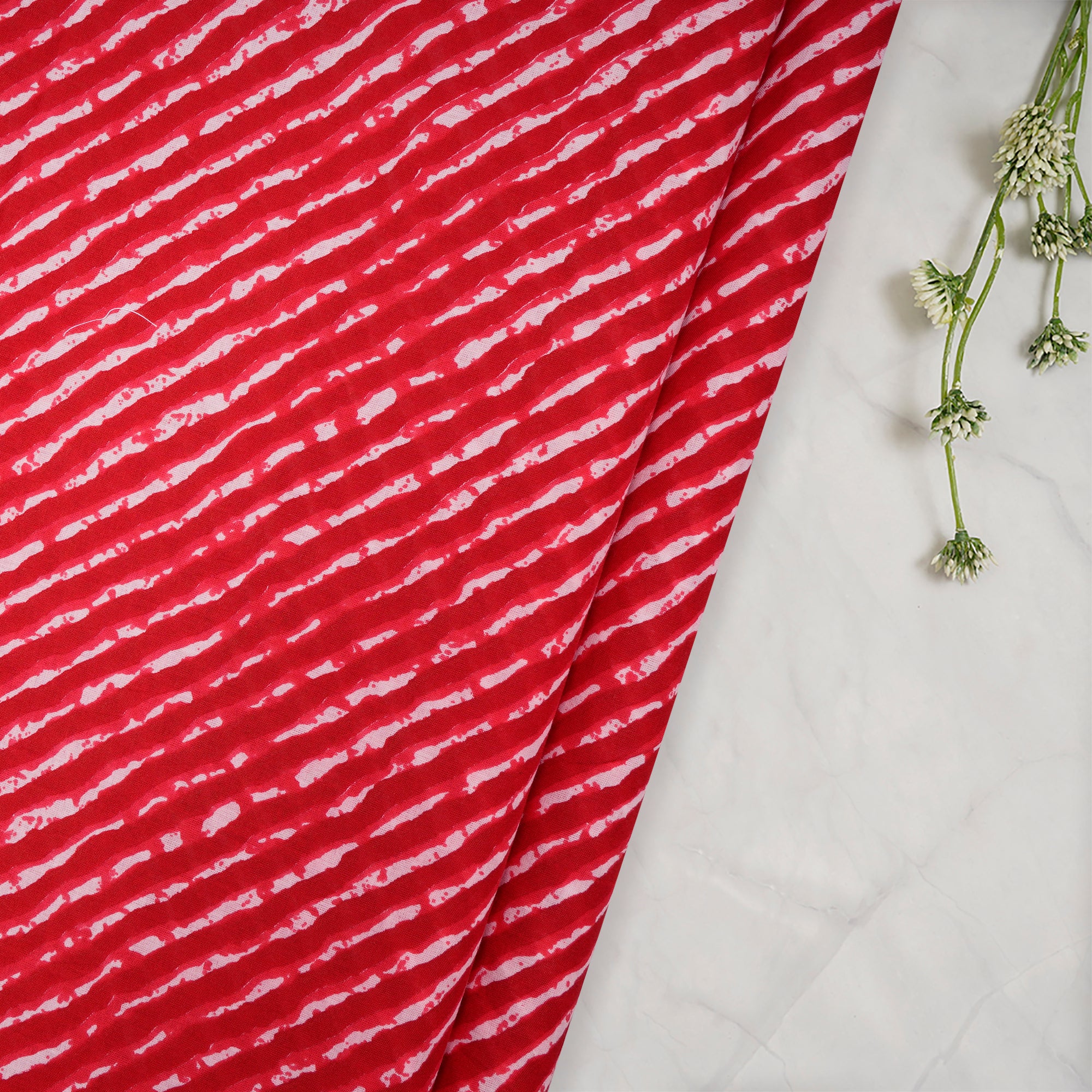 (Pre-Cut 1.70 Mtr)Red Color Screen Printed Pure Cotton Fabric