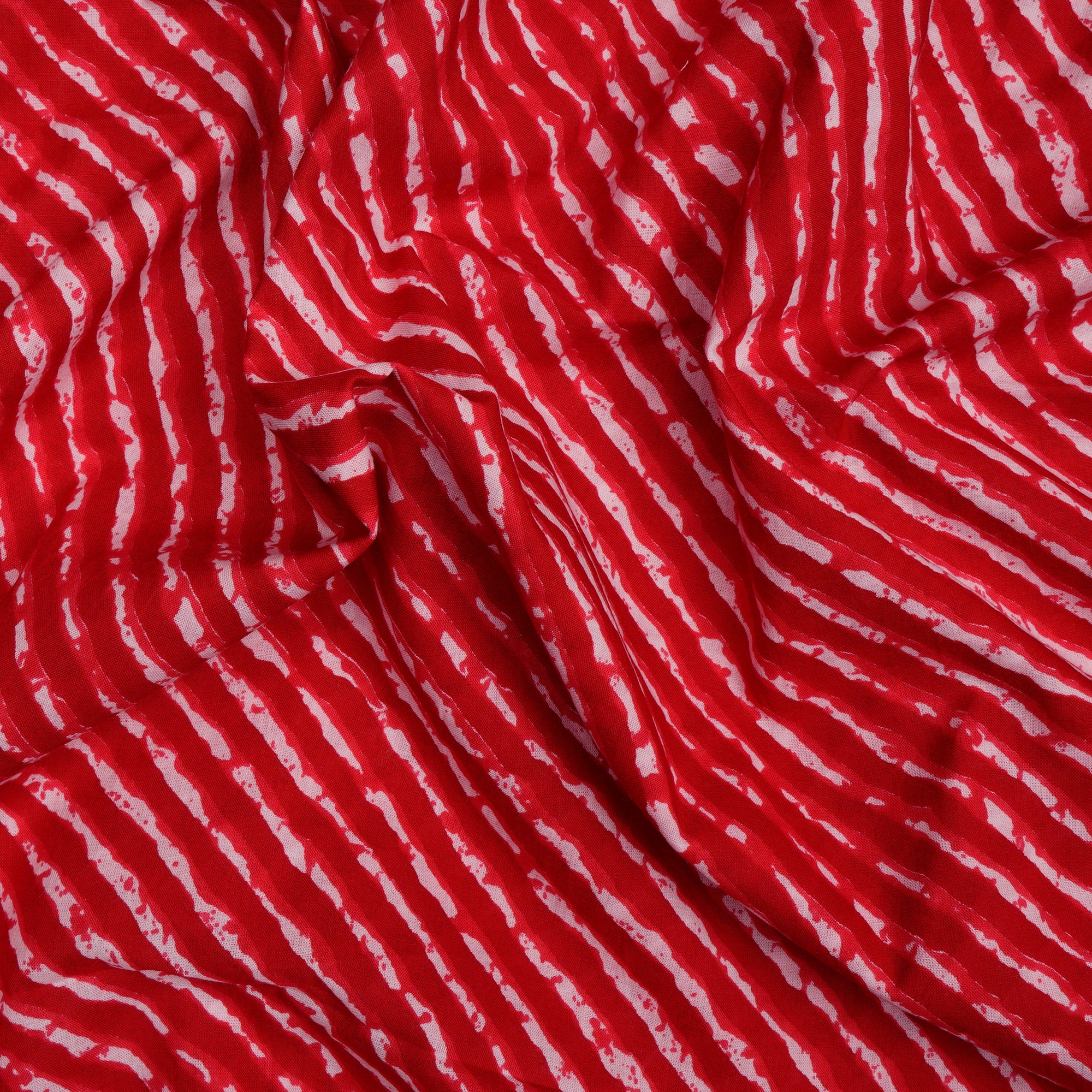 (Pre-Cut 2.00 Mtr)Red Color Screen Printed Pure Cotton Fabric
