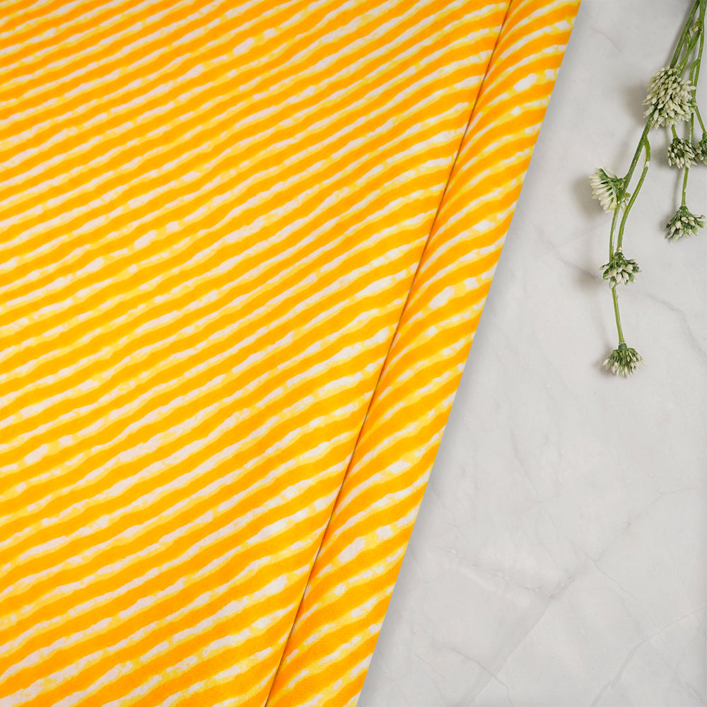 (Pre-Cut 3.10 Mtr)Yellow-White Screen Printed Pure Cotton Fabric