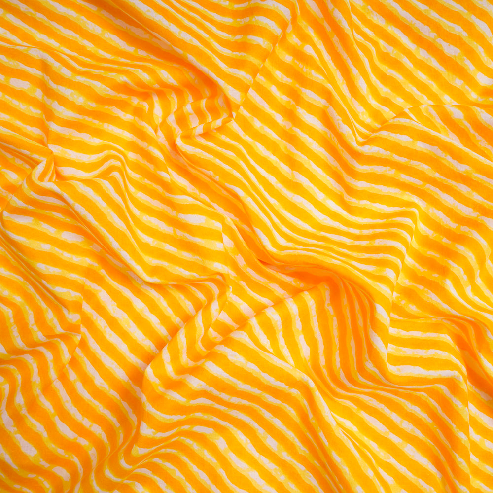 (Pre-Cut 3.10 Mtr)Yellow-White Screen Printed Pure Cotton Fabric