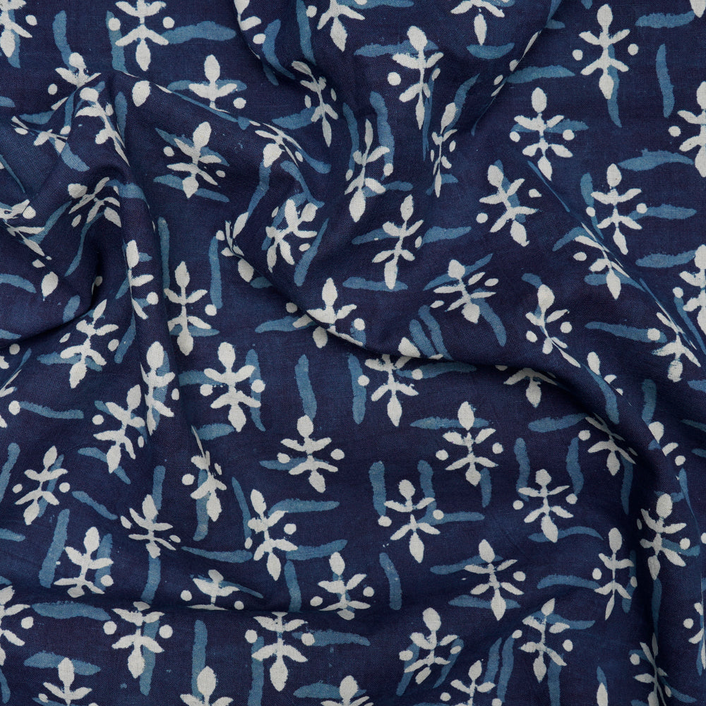 (Pre-Cut 1.40 Mtr)Blue Color Hand Block Bagru Natural Dye Indigo Printed Cotton Fabric