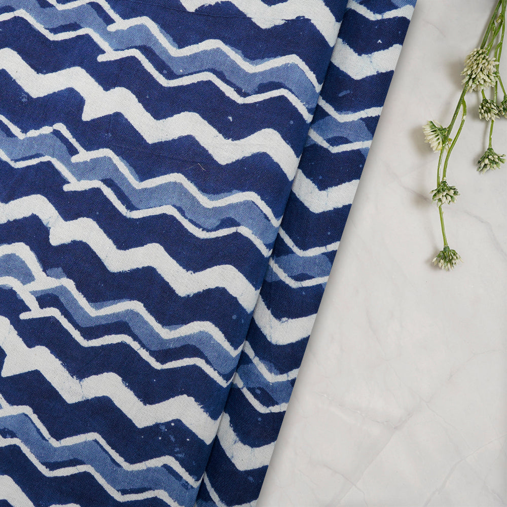 (Pre-Cut 1.90 Mtr)Blue Color Hand Block Bagru Natural Dye Indigo Printed Cotton Fabric