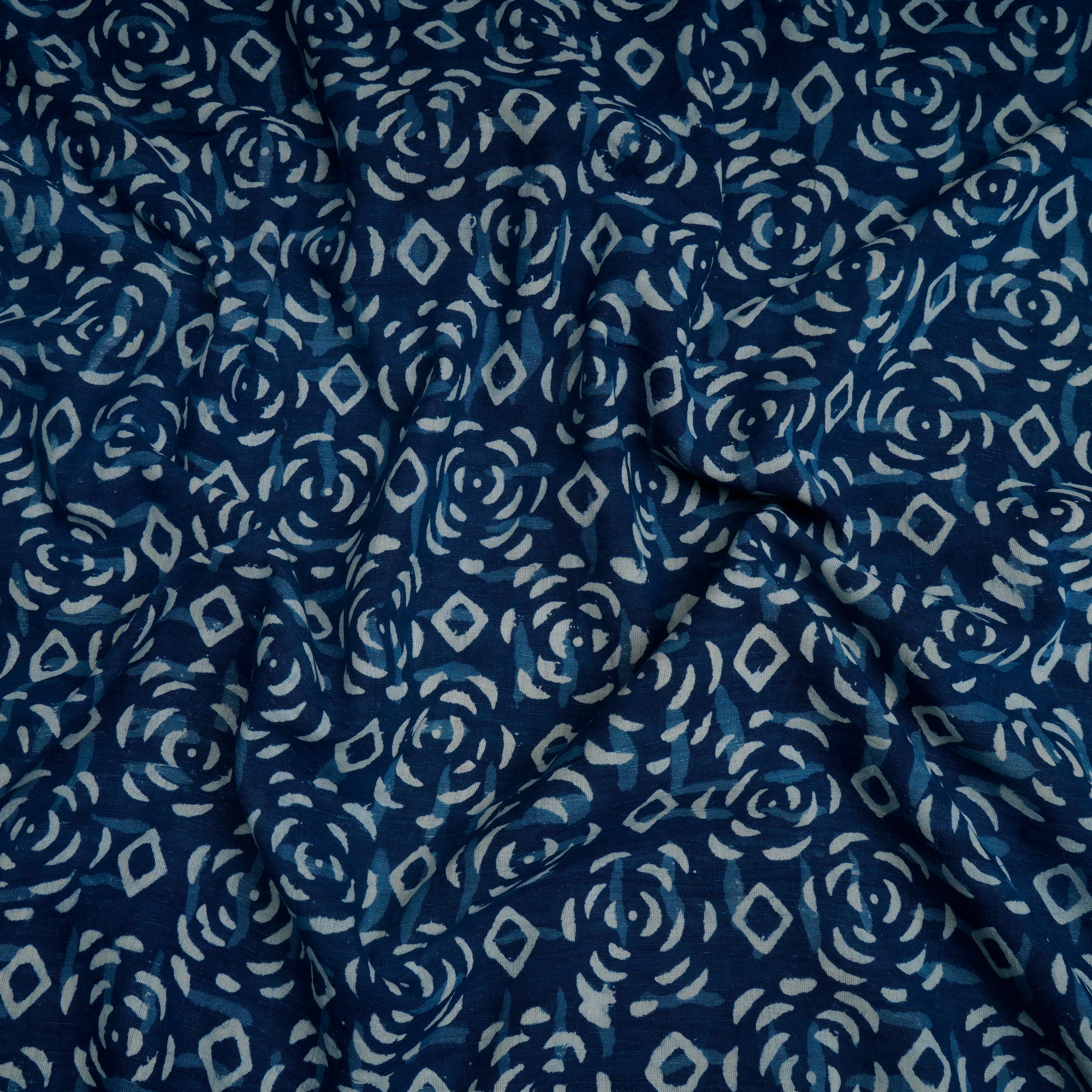 (Pre-Cut 2.90 Mtr)Blue Hand Block Bagru Natural Dye Indigo Printed Cotton Fabric