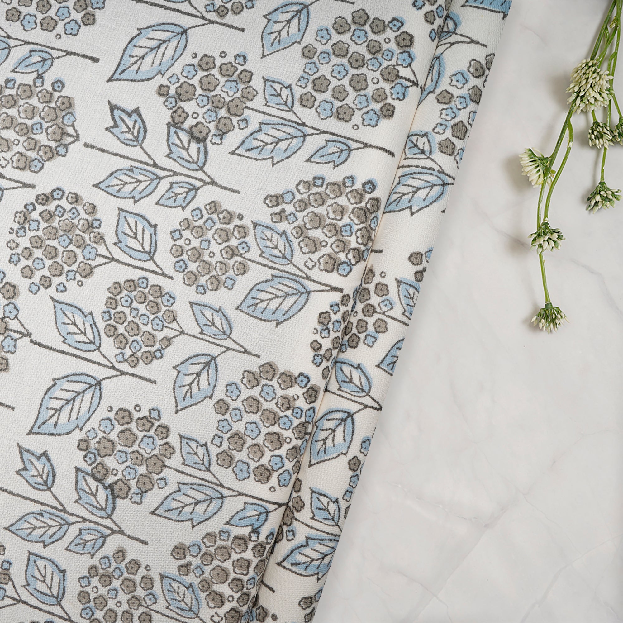 (Pre-Cut 0.70 Mtr)White Color Hand Block Natural Dye Bagru Dabu Printed Cotton Fabric