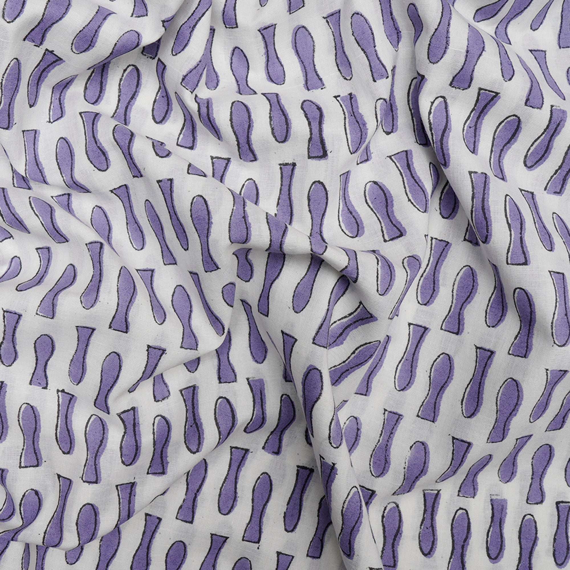 (Pre-Cut 1.00 Mtr)White-Purple All Over Pattern Hand Block Bagru Print Cotton Fabric