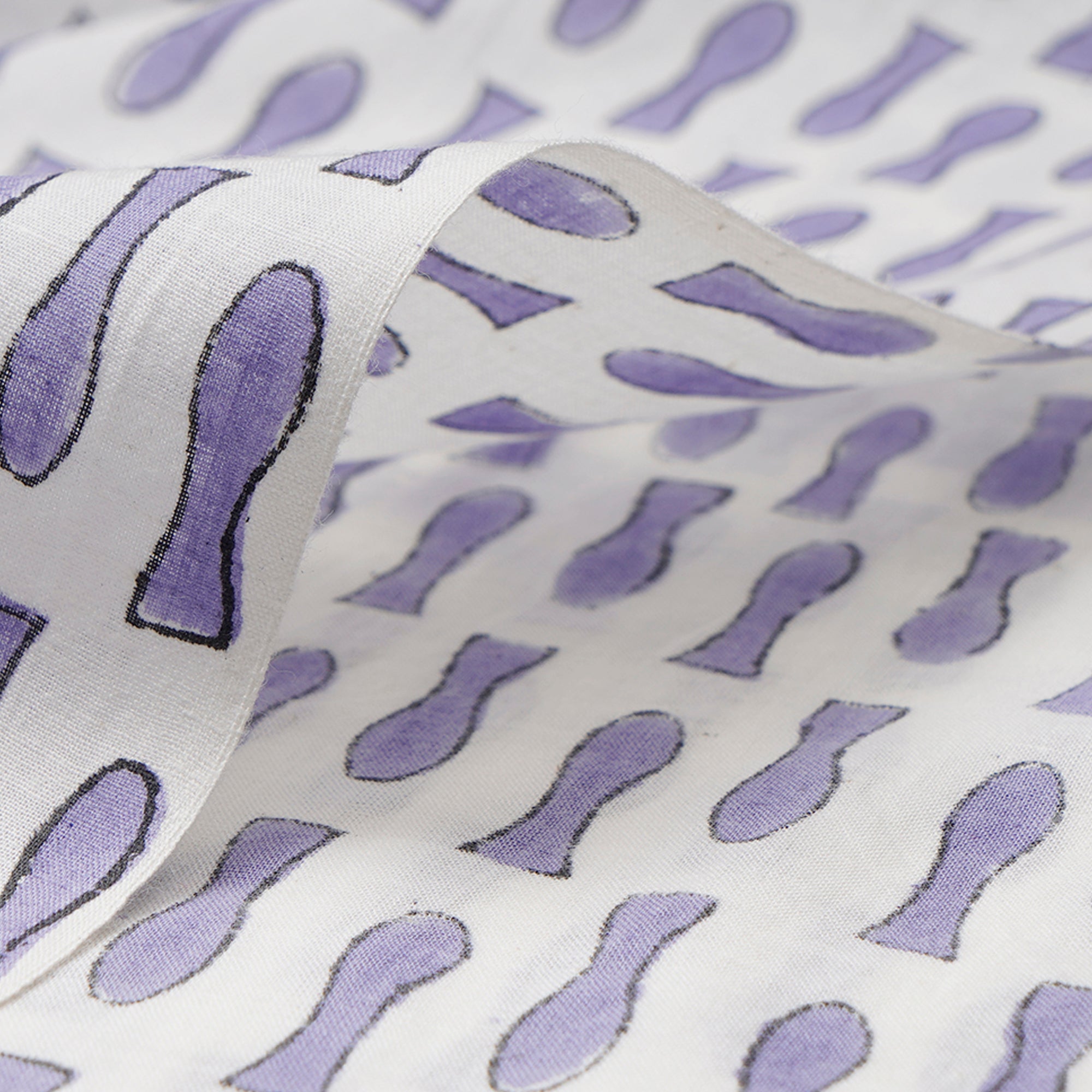 (Pre-Cut 1.00 Mtr)White-Purple All Over Pattern Hand Block Bagru Print Cotton Fabric