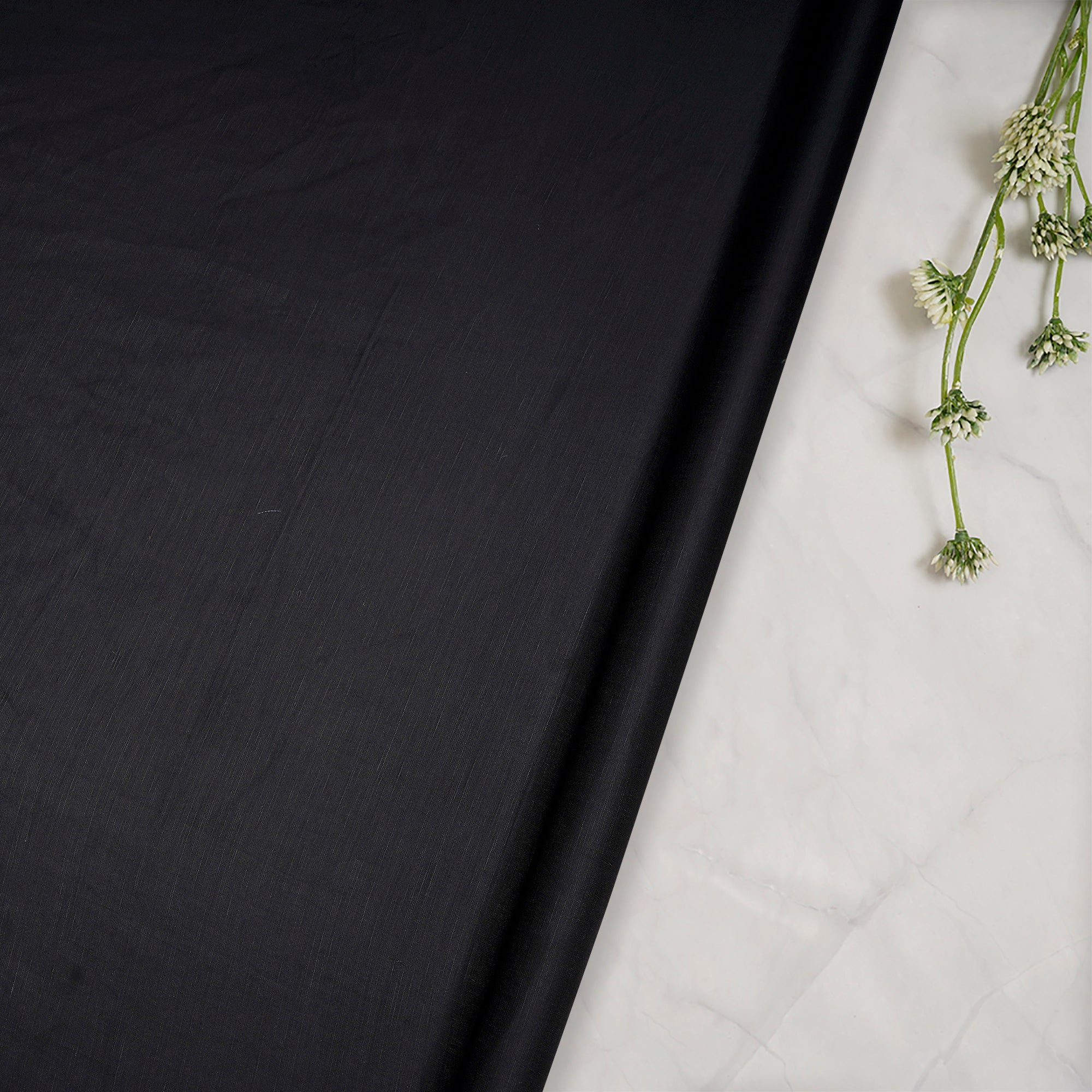 (Pre-Cut 1.00 Mtr)Black Piece Dyed Heavy Linen Satin Fabric
