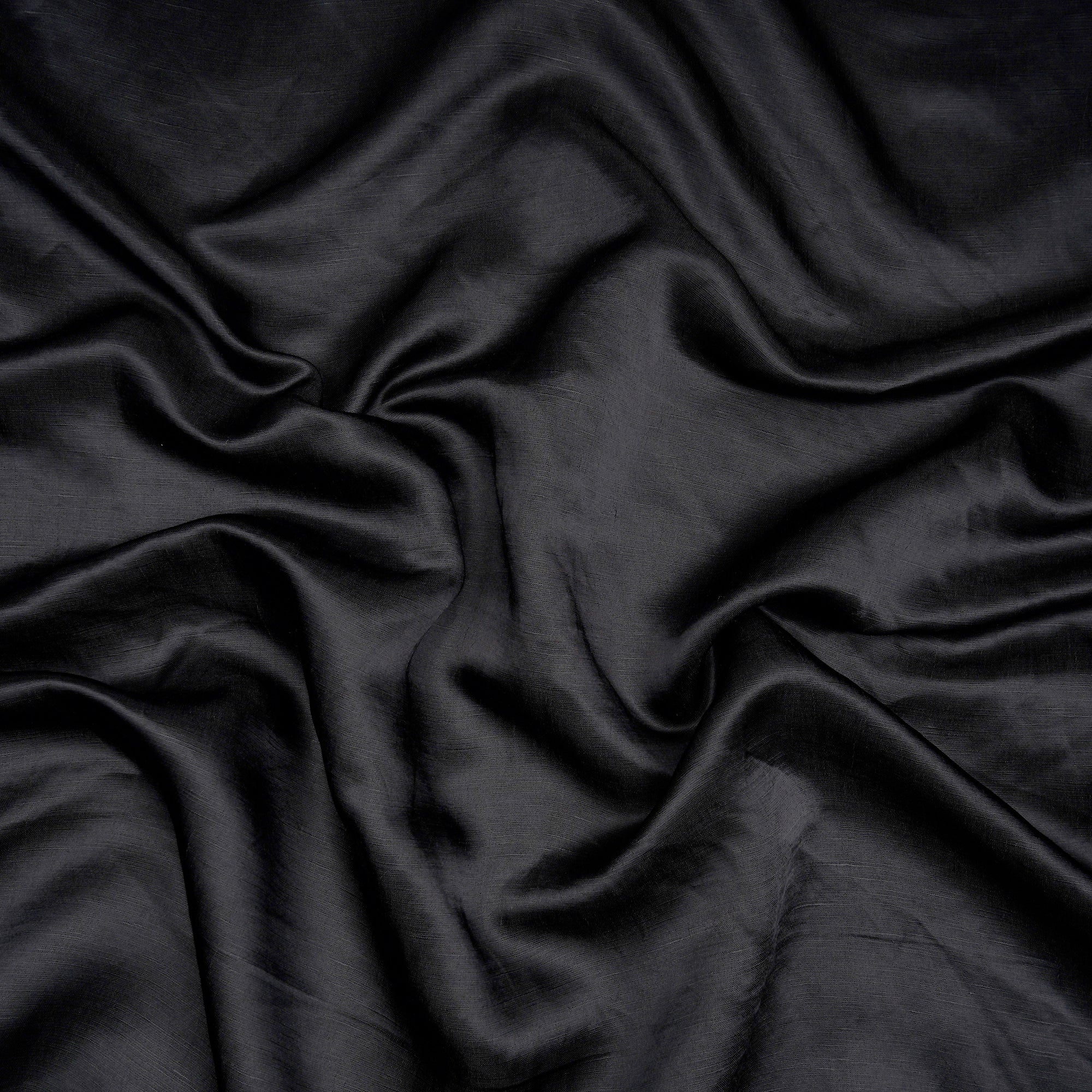 (Pre-Cut 1.00 Mtr)Black Piece Dyed Heavy Linen Satin Fabric