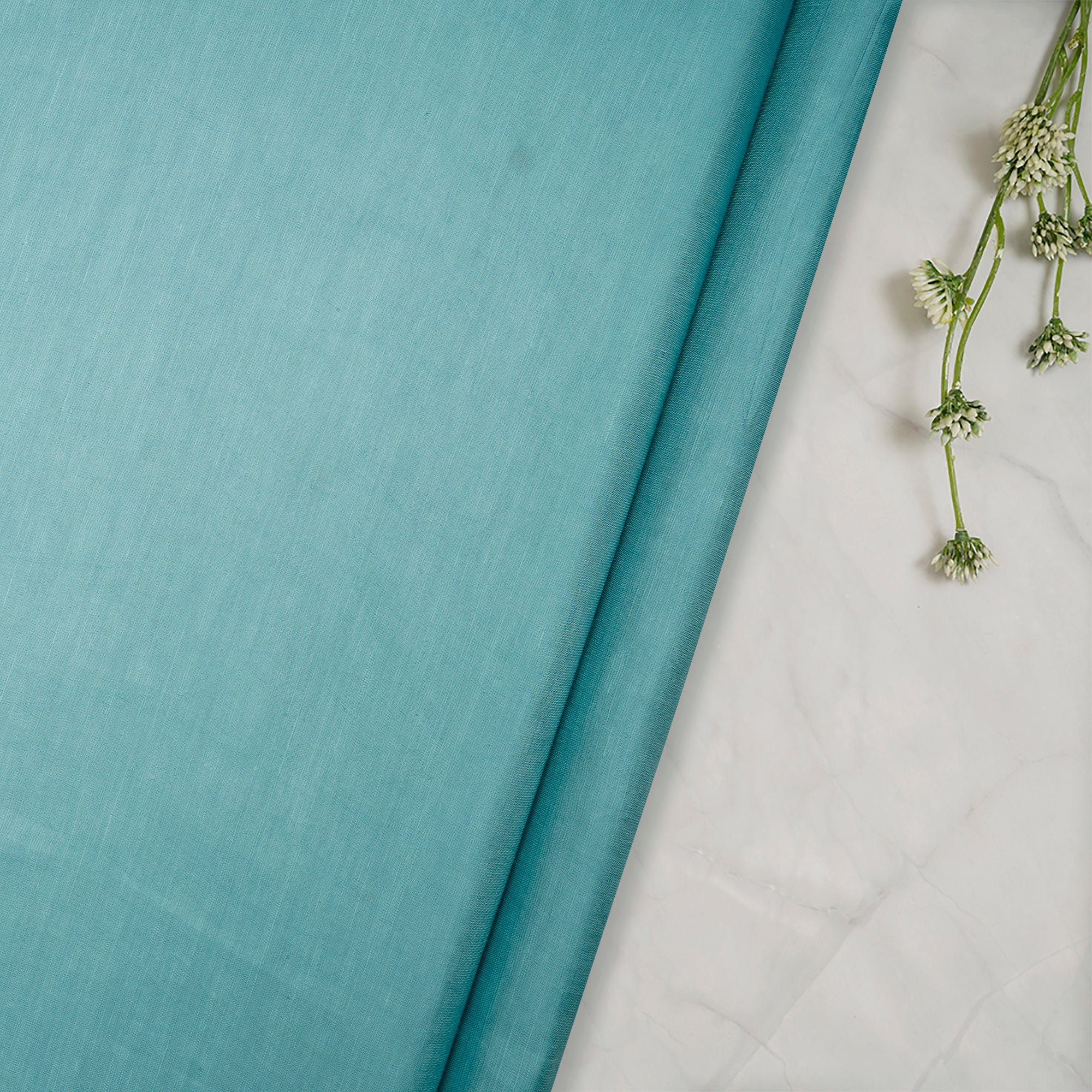 (Pre-Cut 2.40 Mtr)Canal Blue Piece Dyed Heavy Plain Viscose Linen Satin Fabric