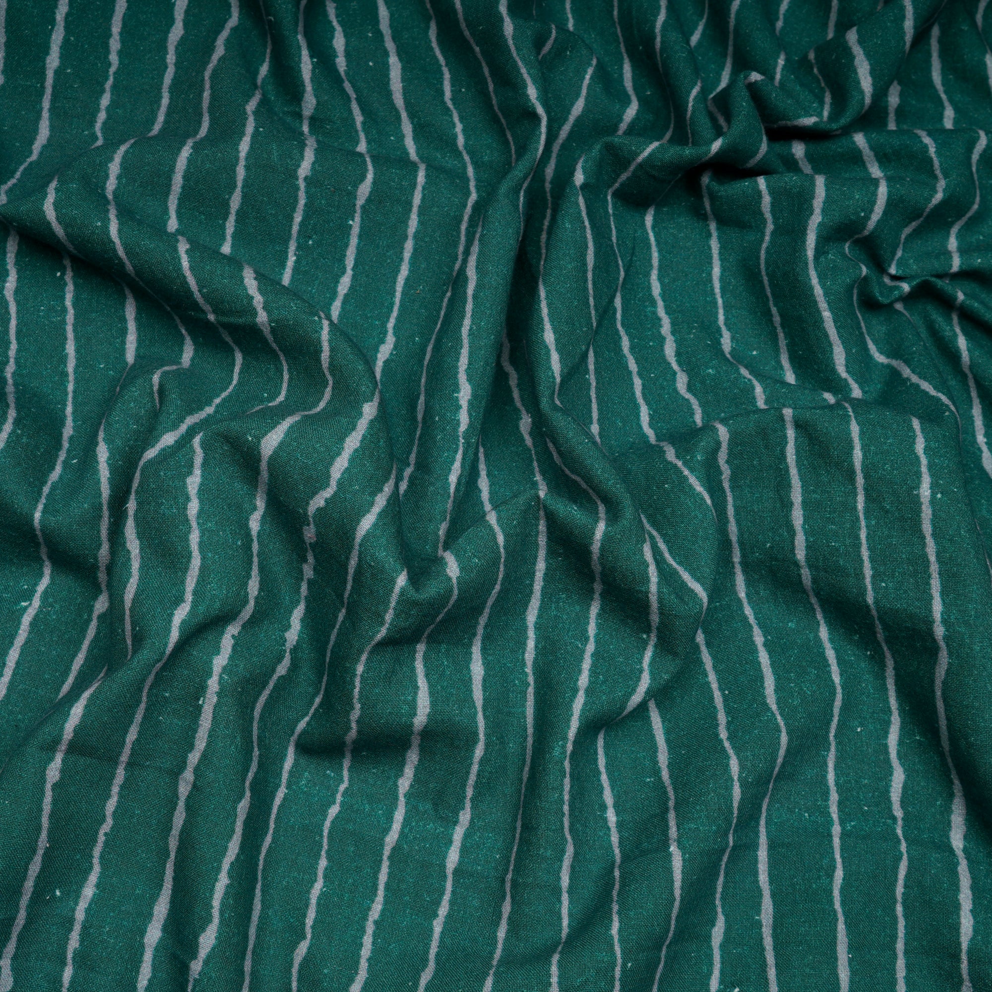 (Pre-Cut 4.00 Mtr)Dark Green Laheriya Pattern Digital Printed Cotton Fabric