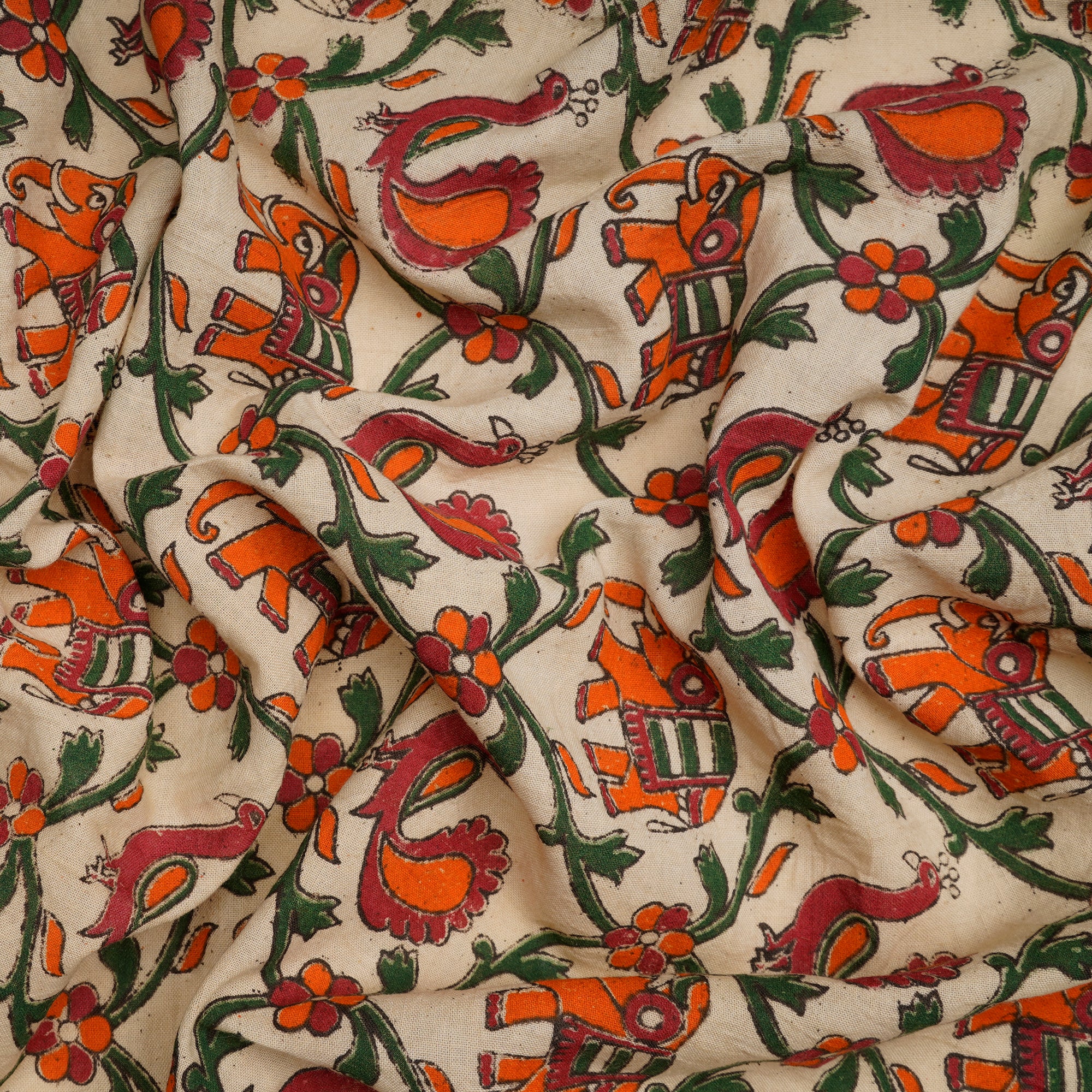 (Pre-Cut 0.60 Mtr)Multi Color Traditional Pattern Screen Printed kalamkari Cotton Fabric