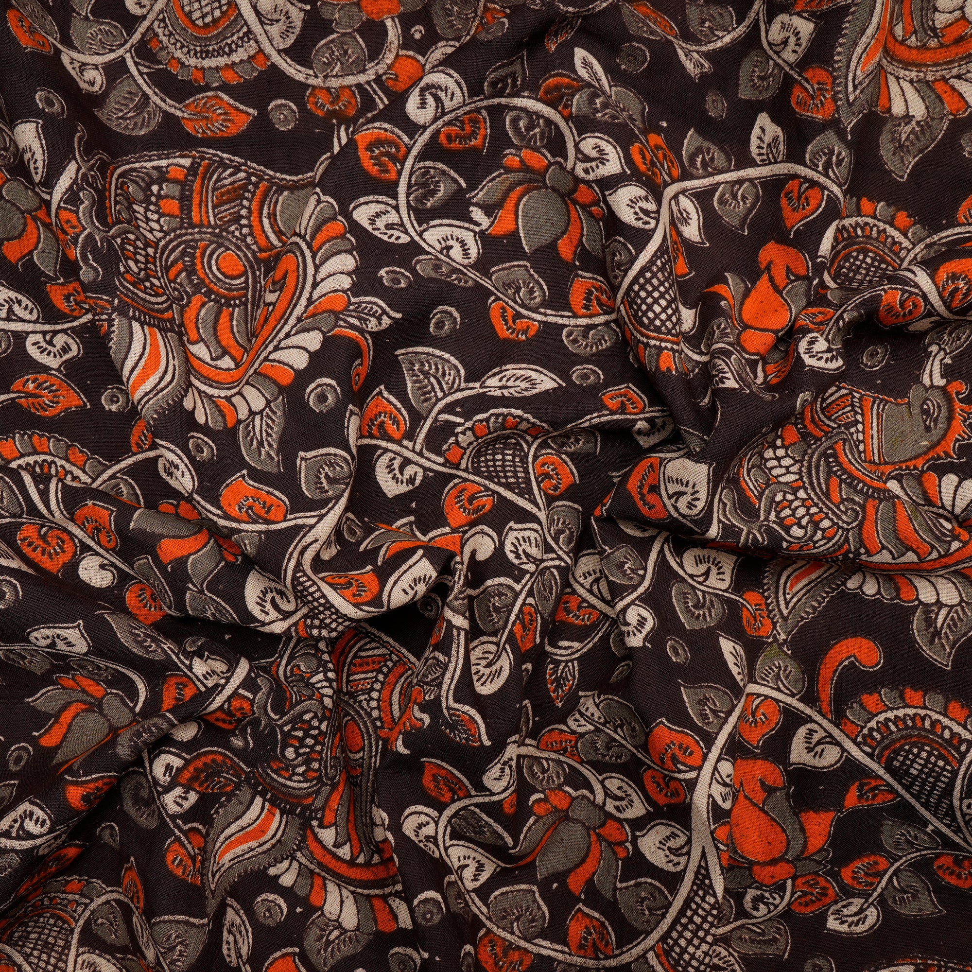 (Pre-Cut 1.10 Mtr)Multi Color Floral Pattern Screen Printed kalamkari Cotton Fabricprecuts&&2035