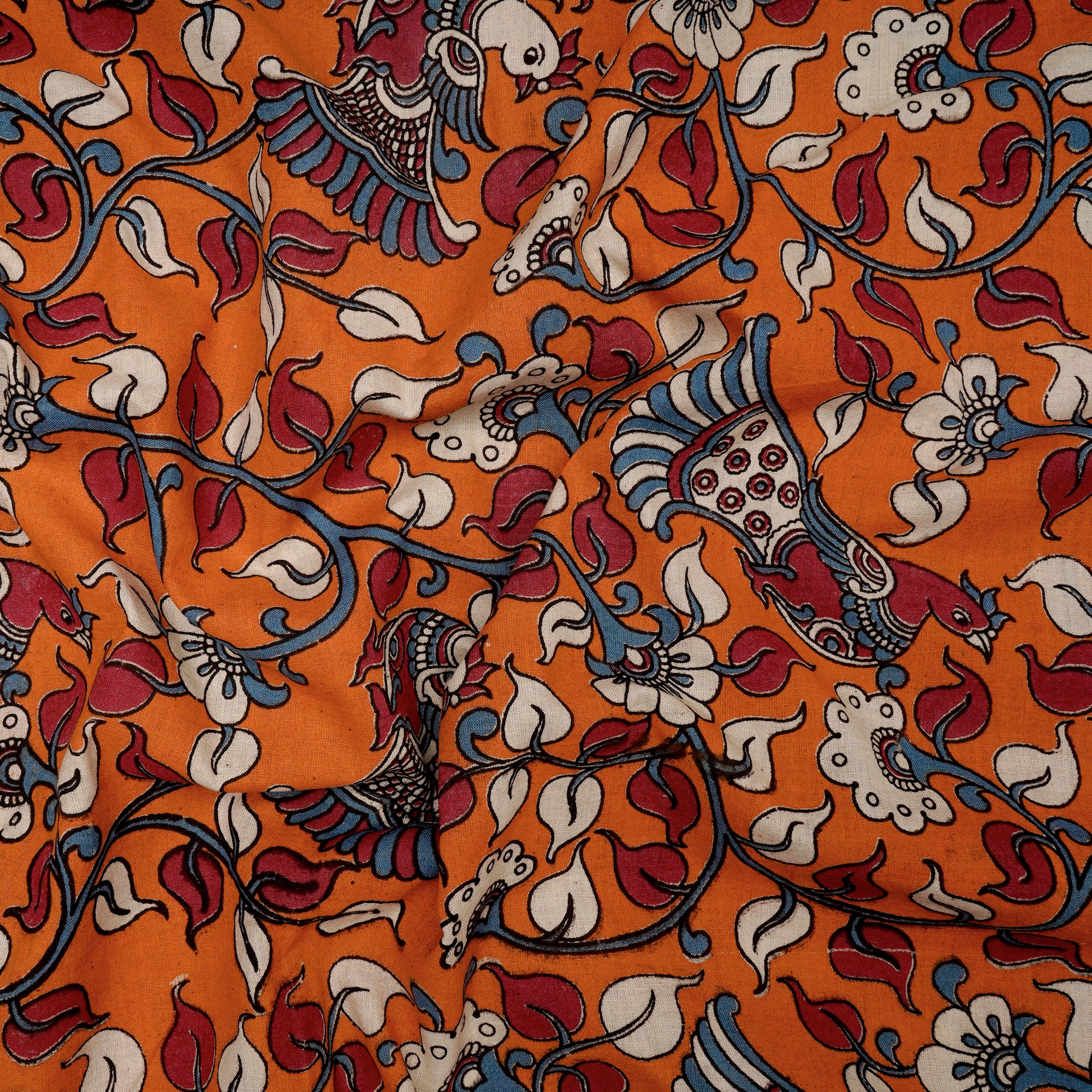 (Pre-Cut 1.25 Mtr)Multi Color Floral Pattern Screen Printed kalamkari Cotton Fabric