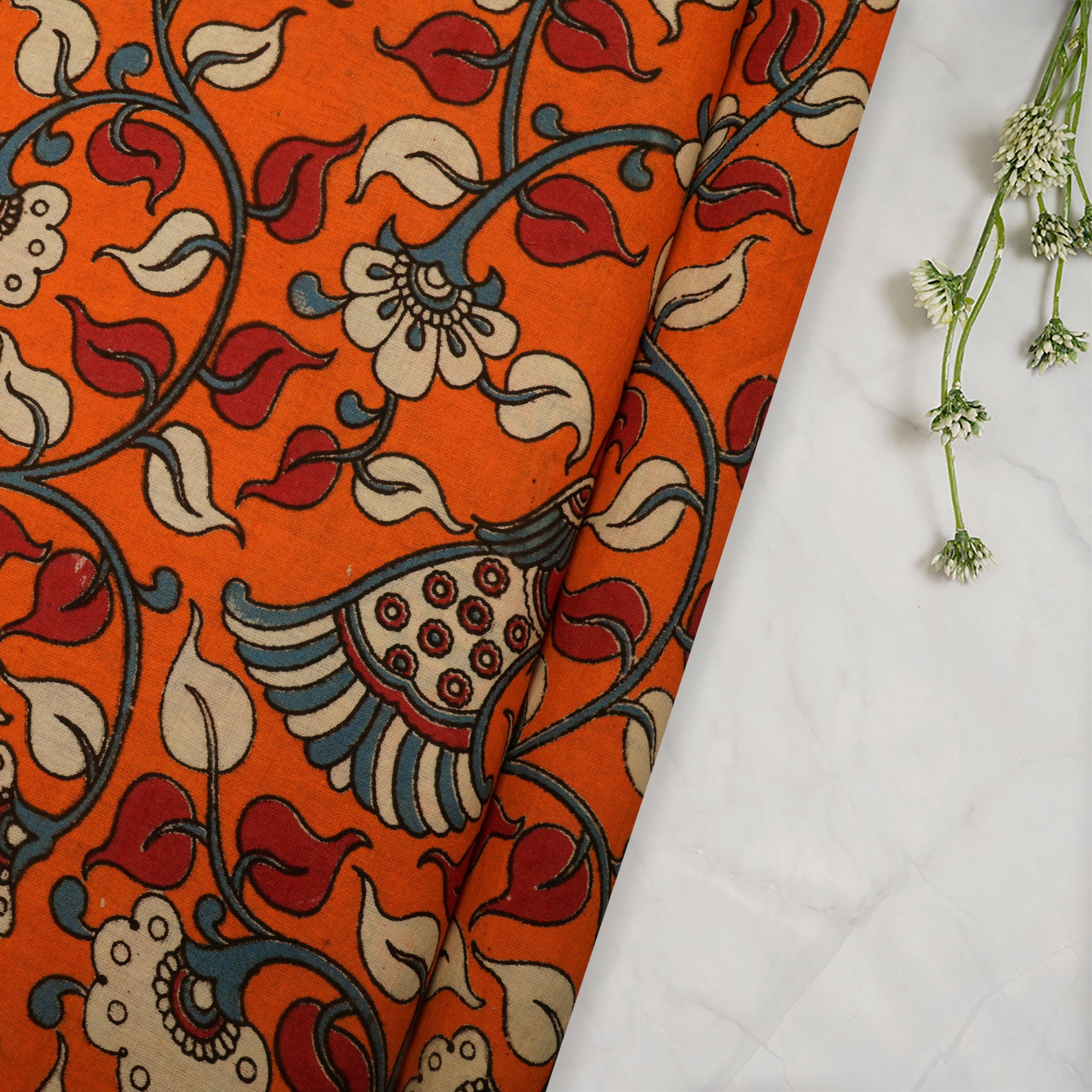 (Pre-Cut 1.50 Mtr)Multi Traditional Pattern Screen Printed kalamkari Cotton Fabric