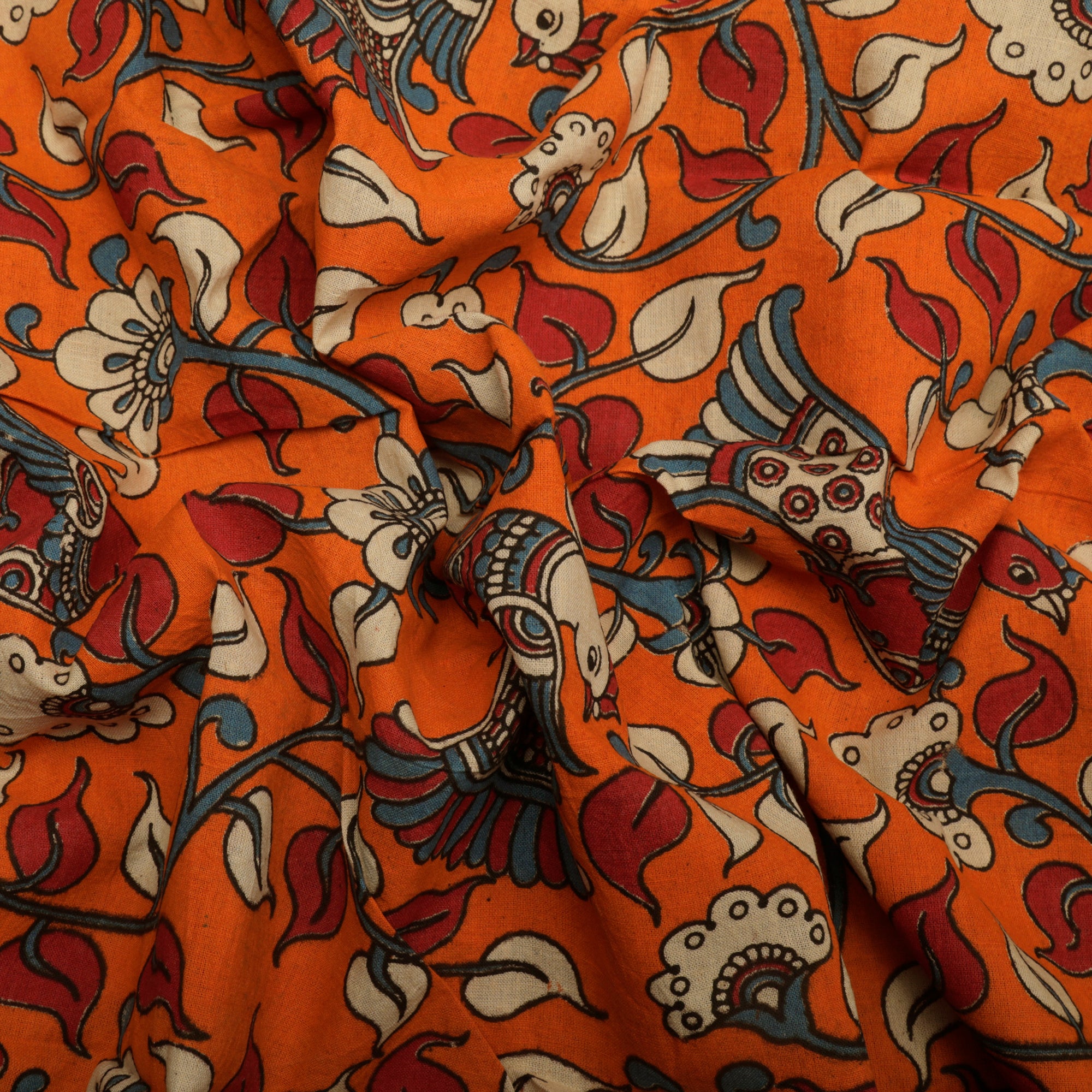 (Pre-Cut 1.50 Mtr)Multi Traditional Pattern Screen Printed kalamkari Cotton Fabric