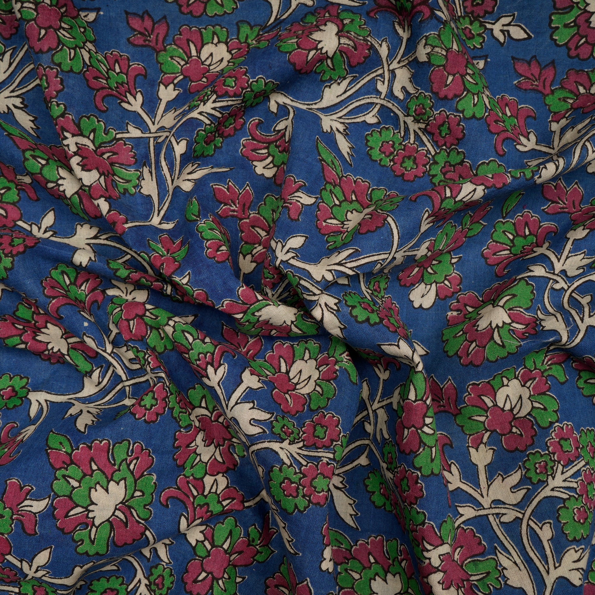 (Pre-Cut 1.50 Mtr)Multi Floral Pattern Screen Printed kalamkari Cotton Fabric