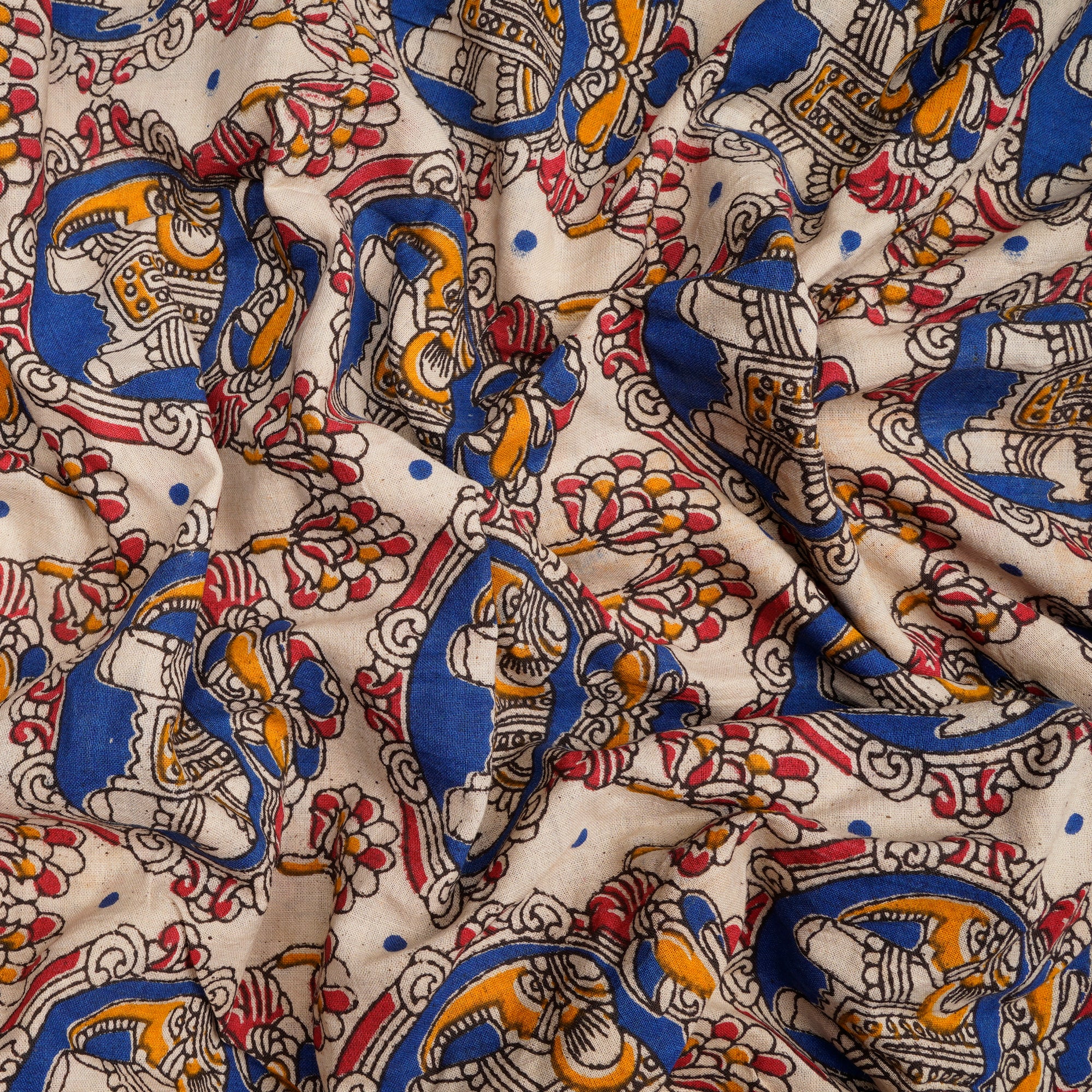 (Pre-Cut 1.50 Mtr)Multi Color Traditional Pattern Screen Print Cotton Fabric