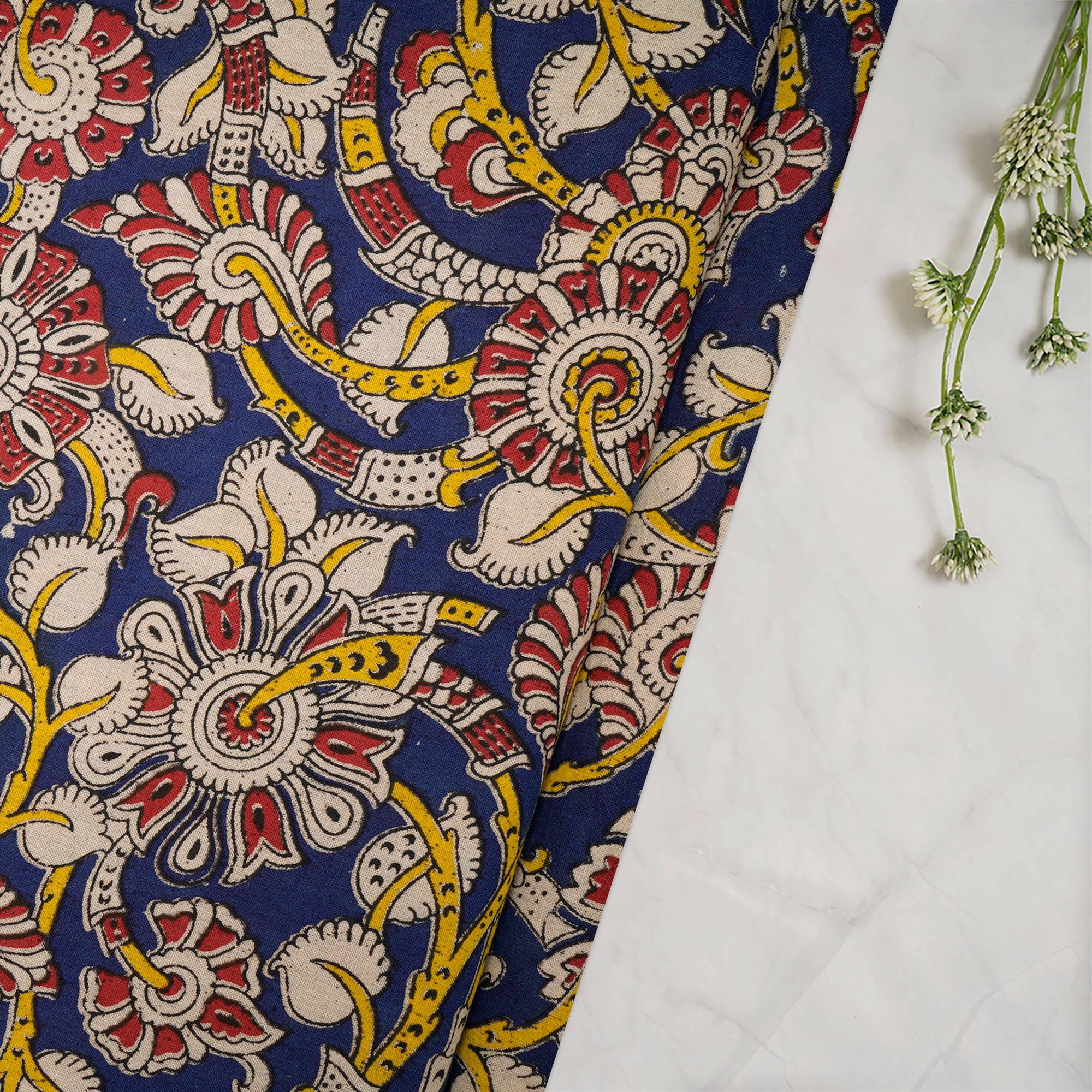 (Pre-Cut 1.80Mtr)Multi Color Floral Pattern Screen Printed kalamkari Cotton Fabric
