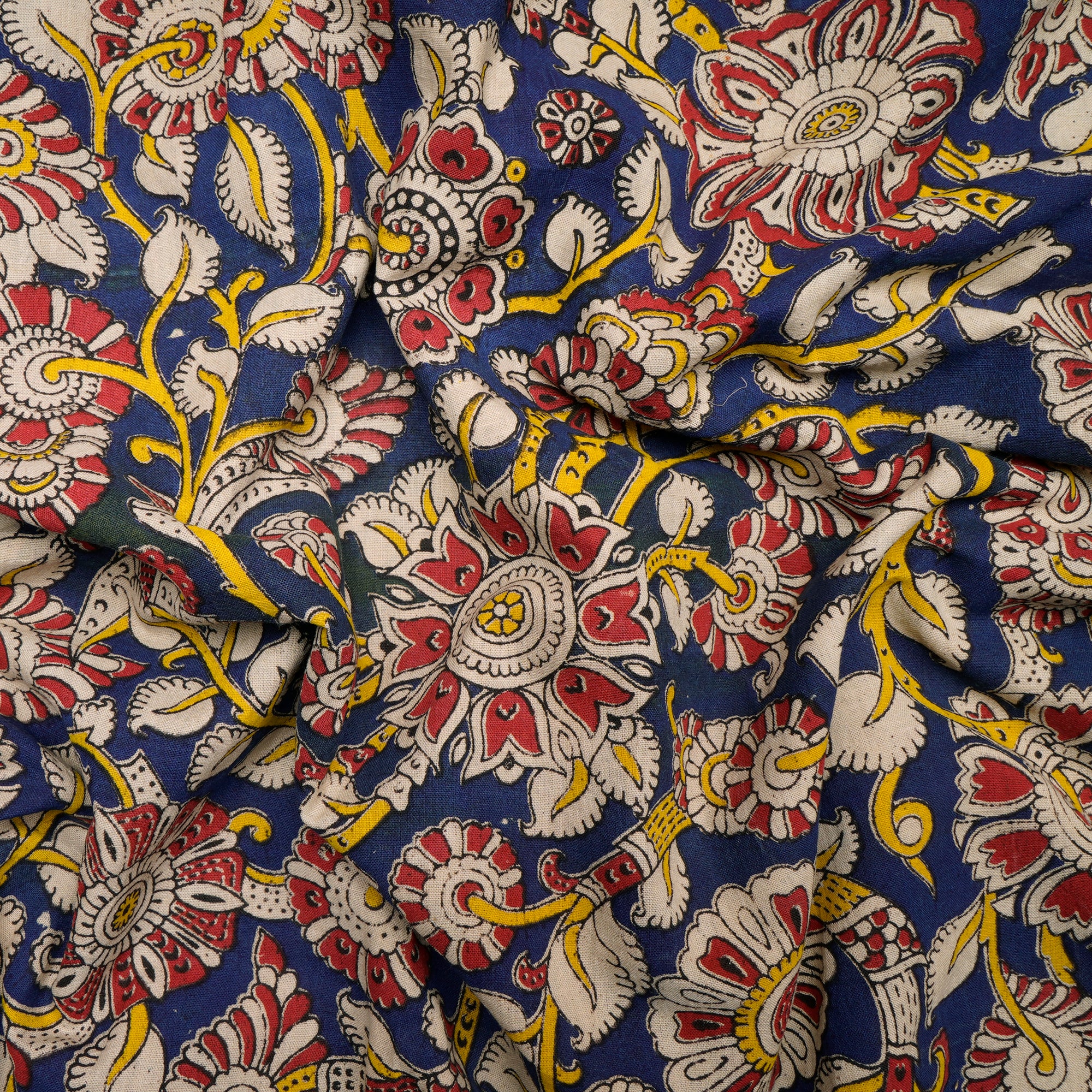 (Pre-Cut 1.80Mtr)Multi Color Floral Pattern Screen Printed kalamkari Cotton Fabric