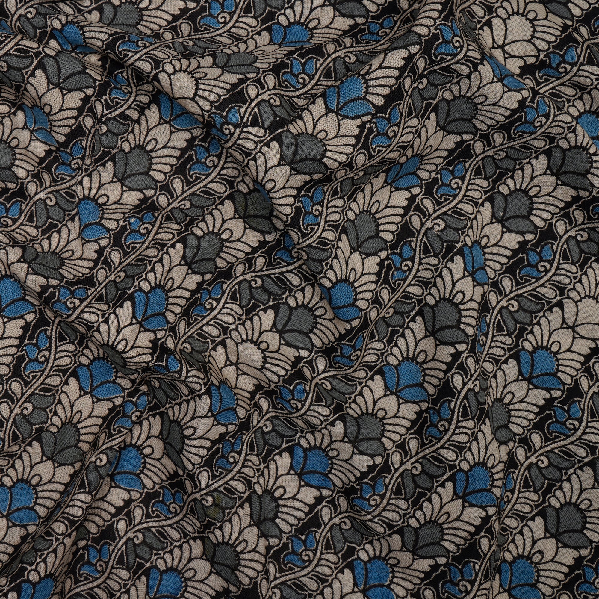 (Pre-Cut 2.75 Mtr)Multi Color Floral Pattern Screen Printed kalamkari Cotton Fabric