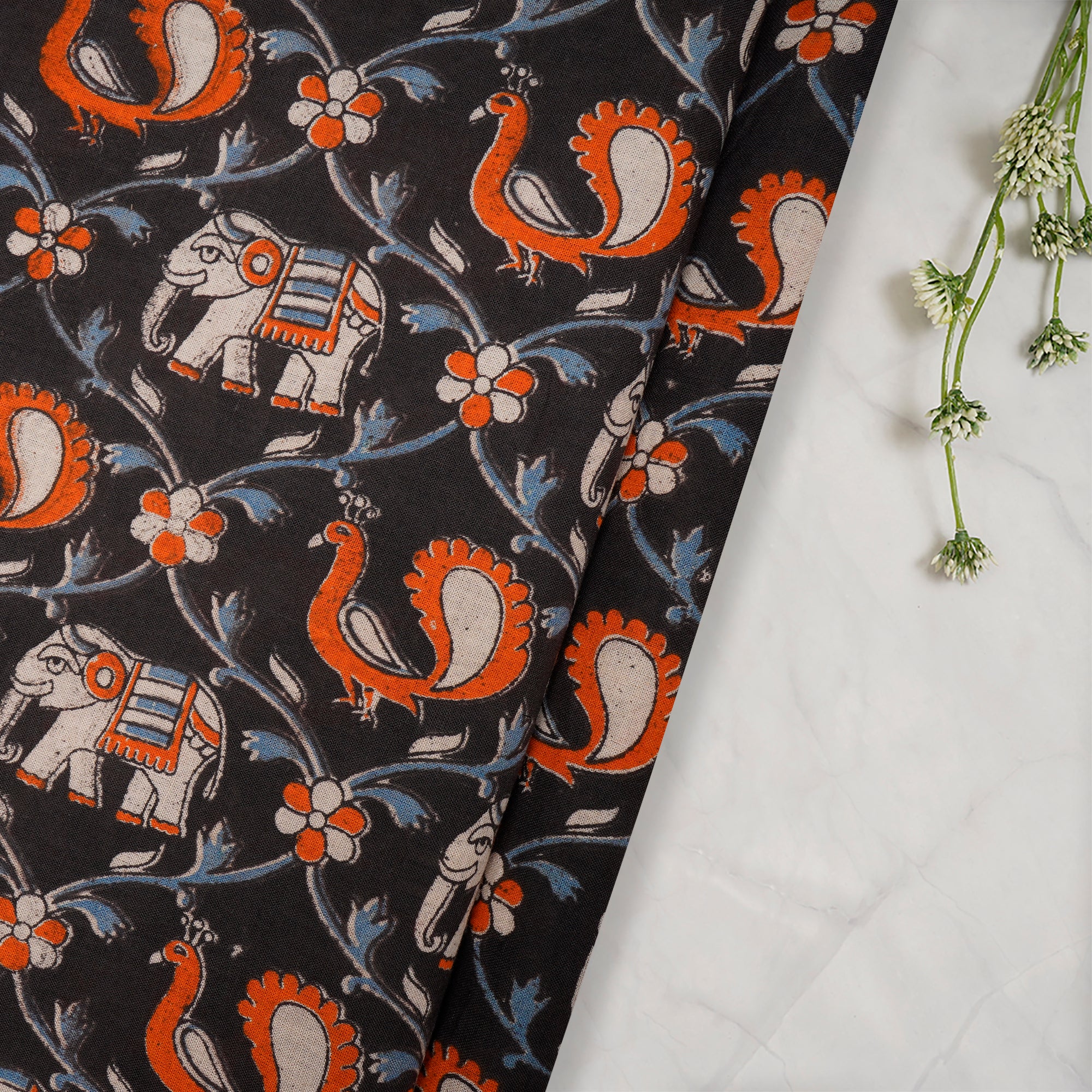 (Pre-Cut 4.00 Mtr)Multi Color Traditional Pattern Screen Printed kalamkari Cotton Fabricprecuts&&2034