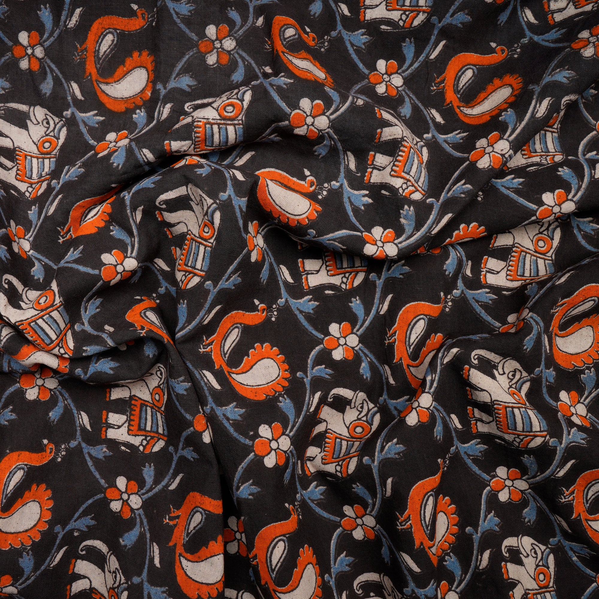 (Pre-Cut 4.00 Mtr)Multi Color Traditional Pattern Screen Printed kalamkari Cotton Fabricprecuts&&2034