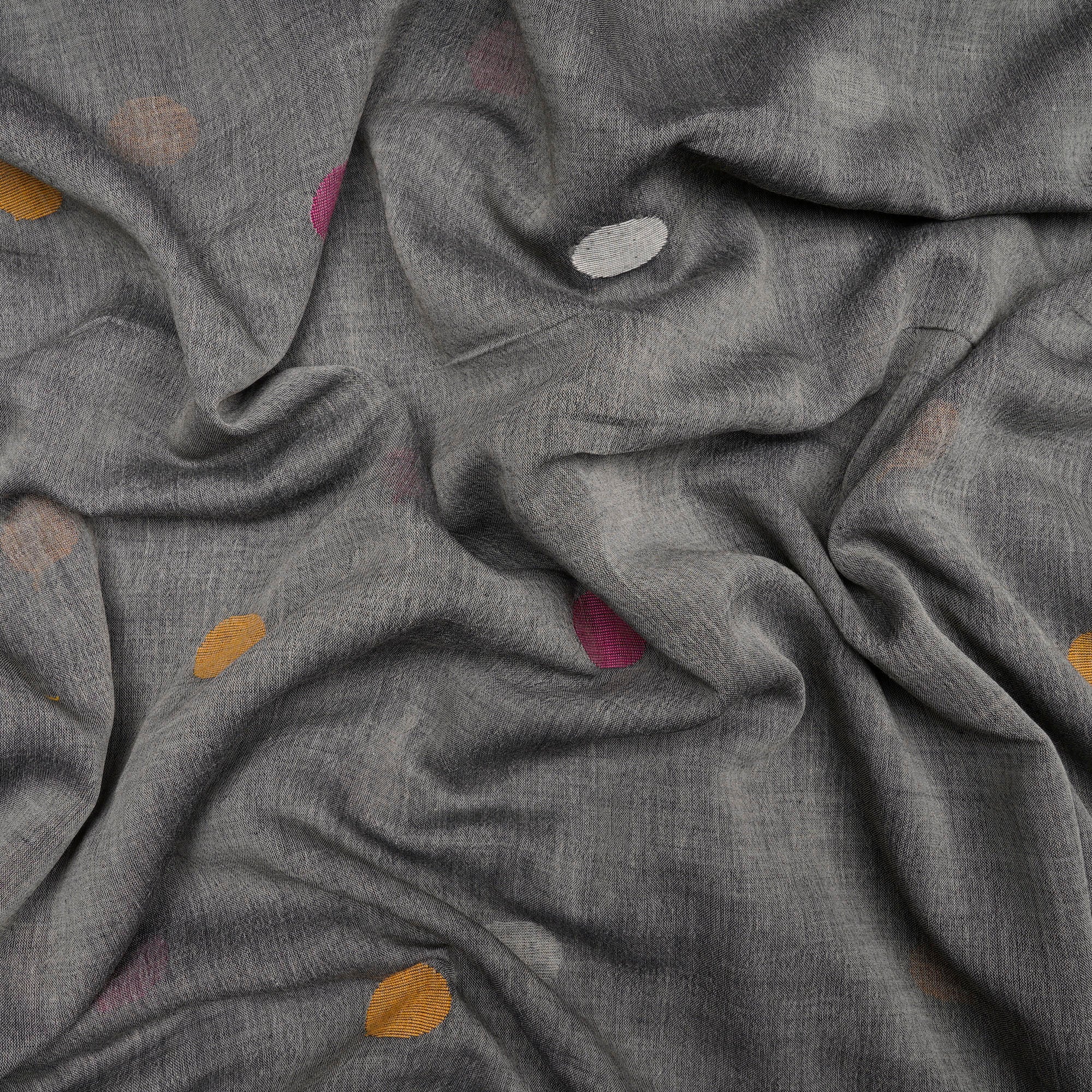 (Pre-Cut 1.80 Mtr)Grey Color Handloom Jamdani Pure Cotton Fabric