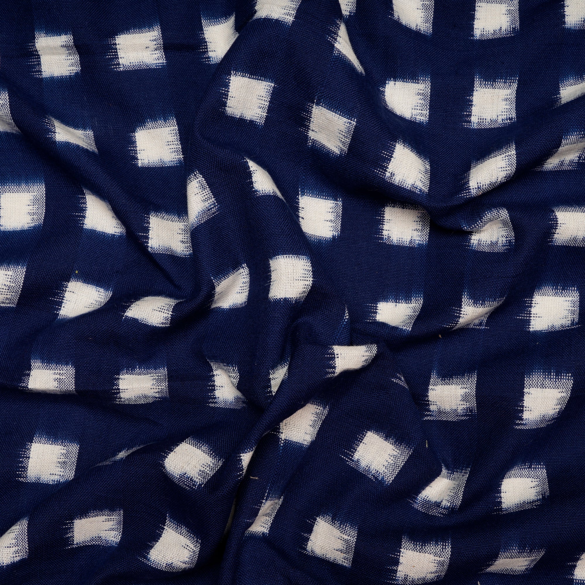 (Pre Cut 0.65 Mtr )Blue-White Washed Woven Ikat Cotton Fabric