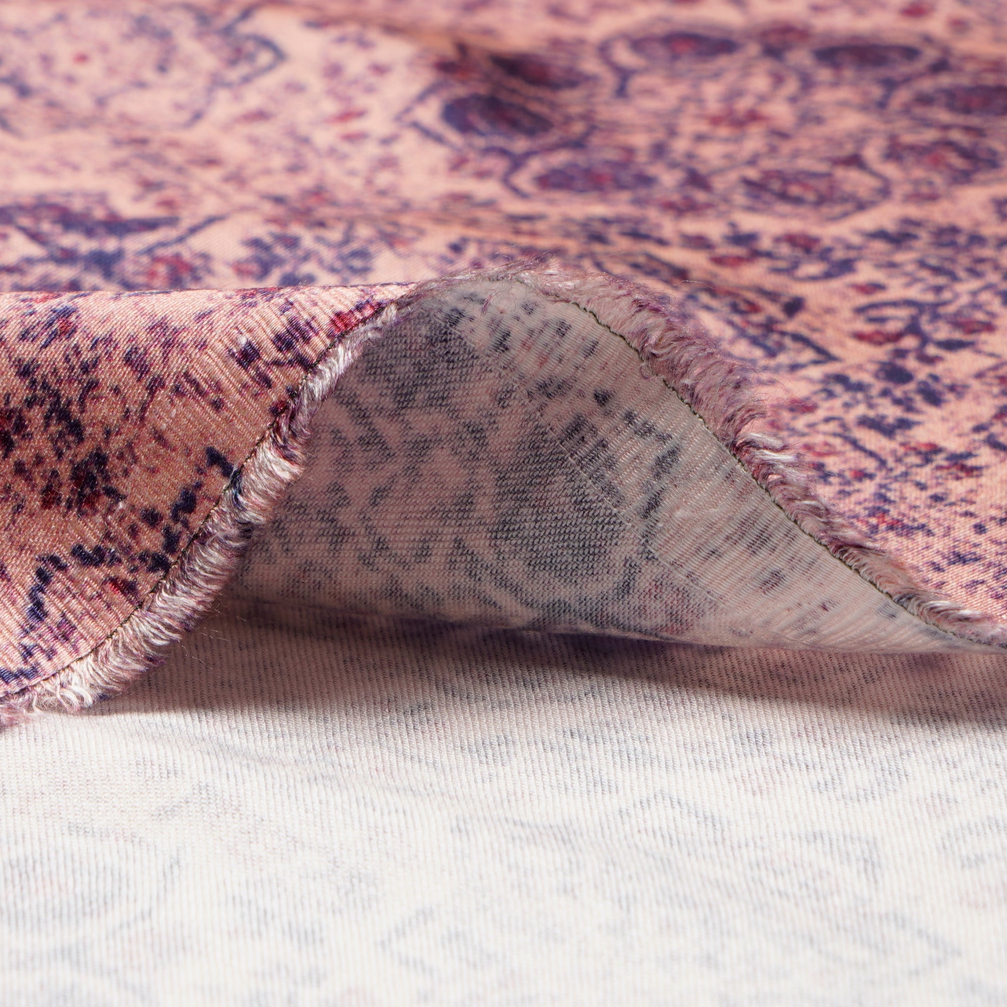 (Pre Cut 0.70 Mtr )Pink-Purple Floral Pattern Digital Print Viscose Modal Satin Fabric