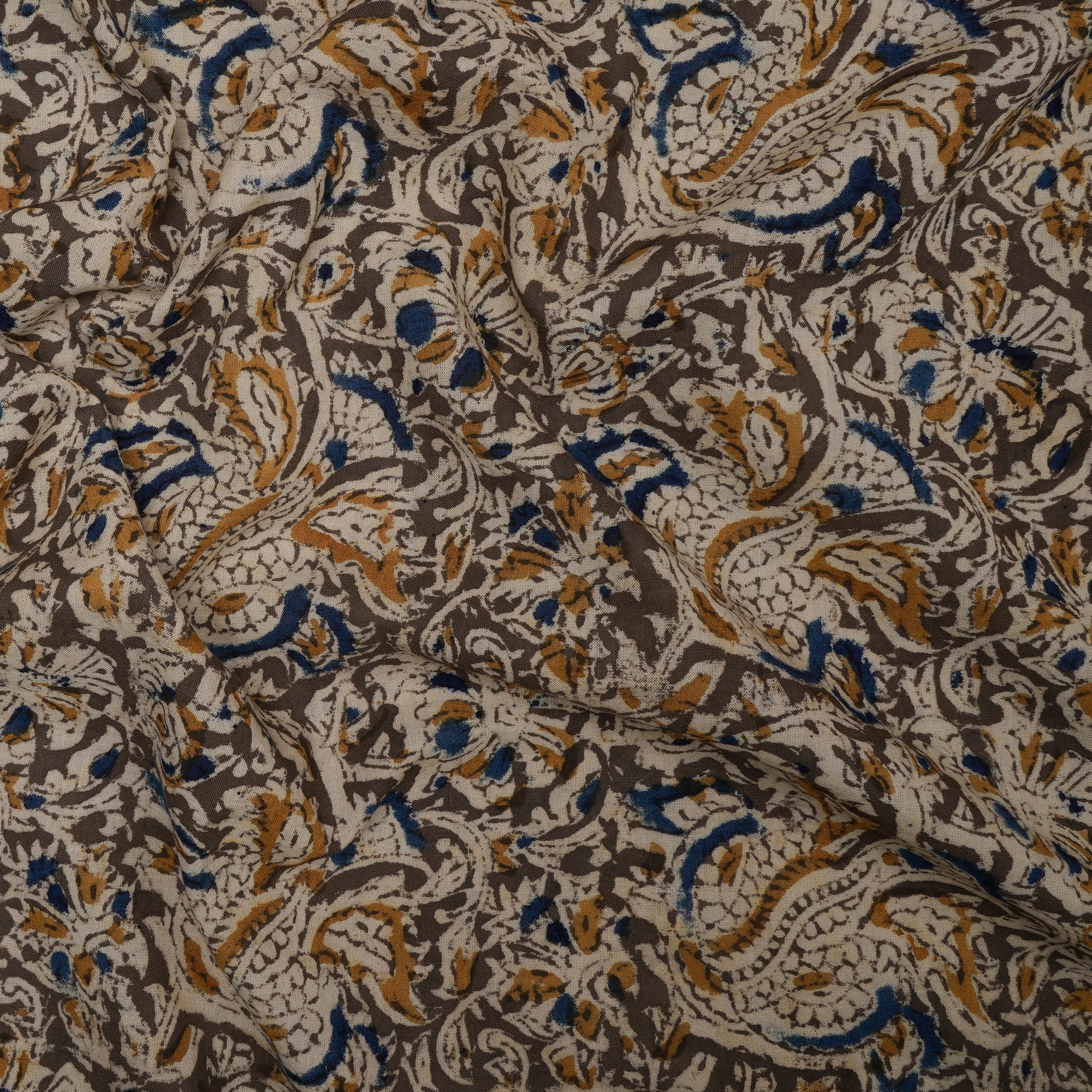 (Pre-Cut 2.20 Mtr)Multi Color Floral Pattern Hand Block Kalamkari Printed Cotton Fabric