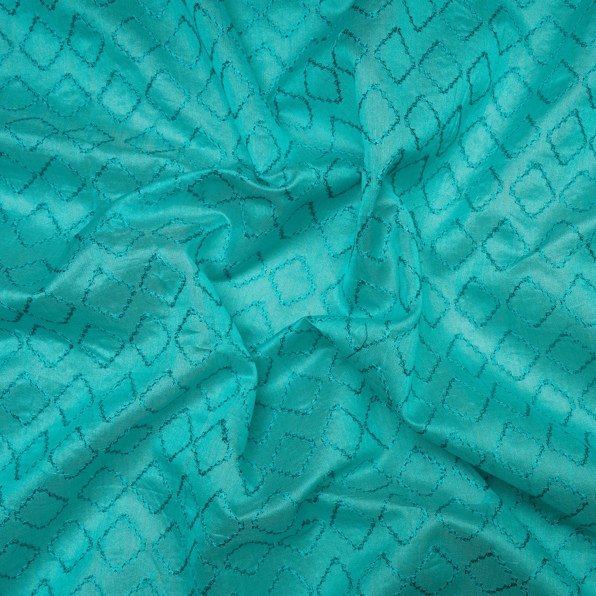 (Pre Cut 1 Mtr )Green Color Embroidered Fine Chanderi Fabric