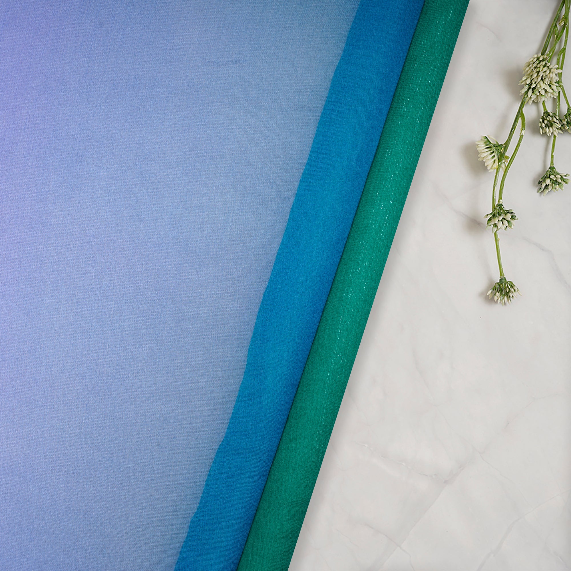 (Pre Cut 1 Mtr ) Multi Color Ombre Dyed Chiffon Silk Fabric