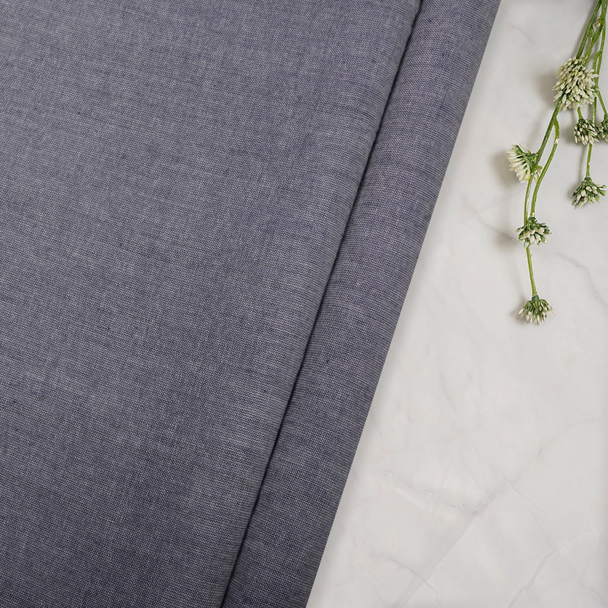 (Pre-Cut 1.00 Mtr)Grey Plain Chambray Cotton Fabric