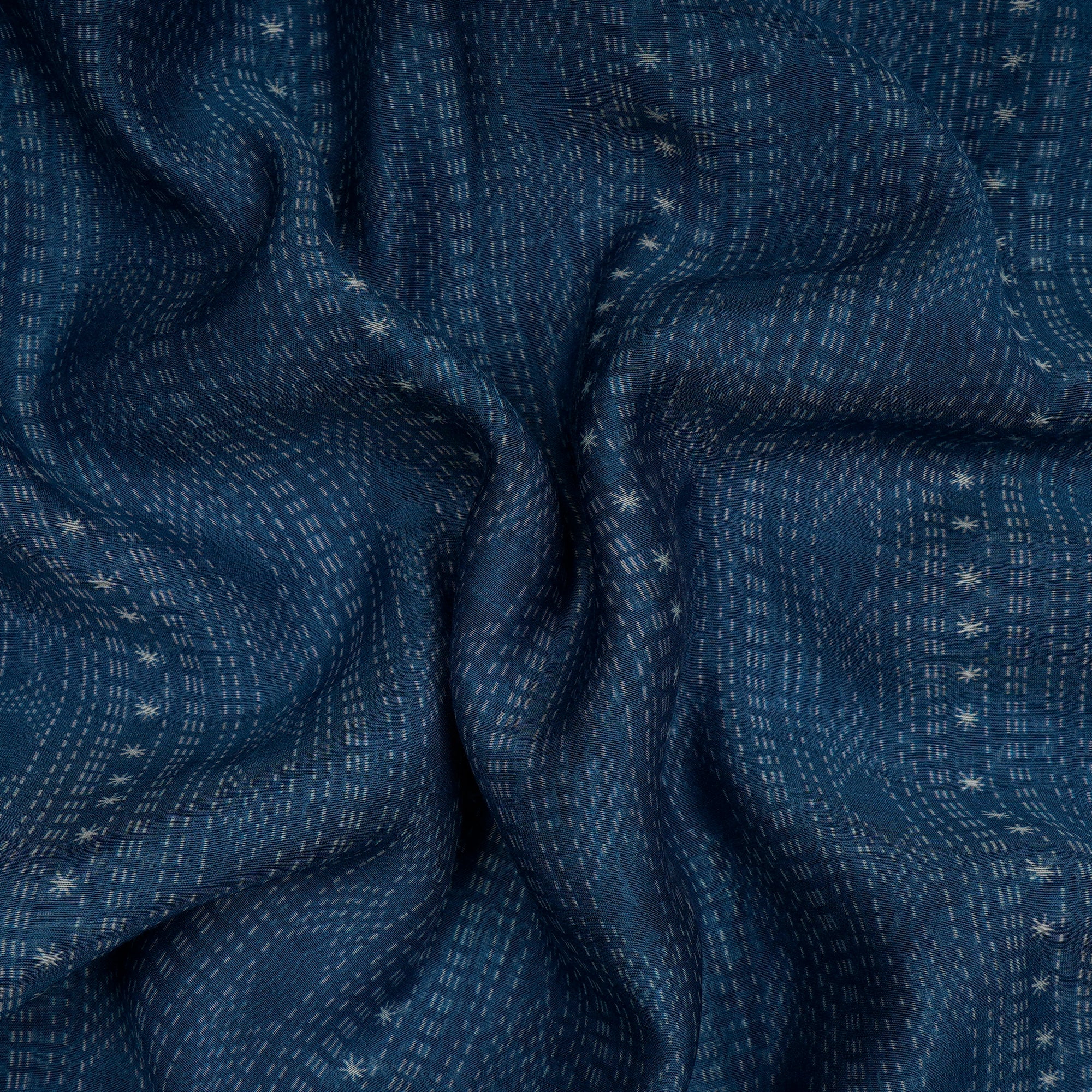 (Pre-Cut 3.35 Mtr) Navy Blue All Over Pattern Digital Print Chanderi Fabric