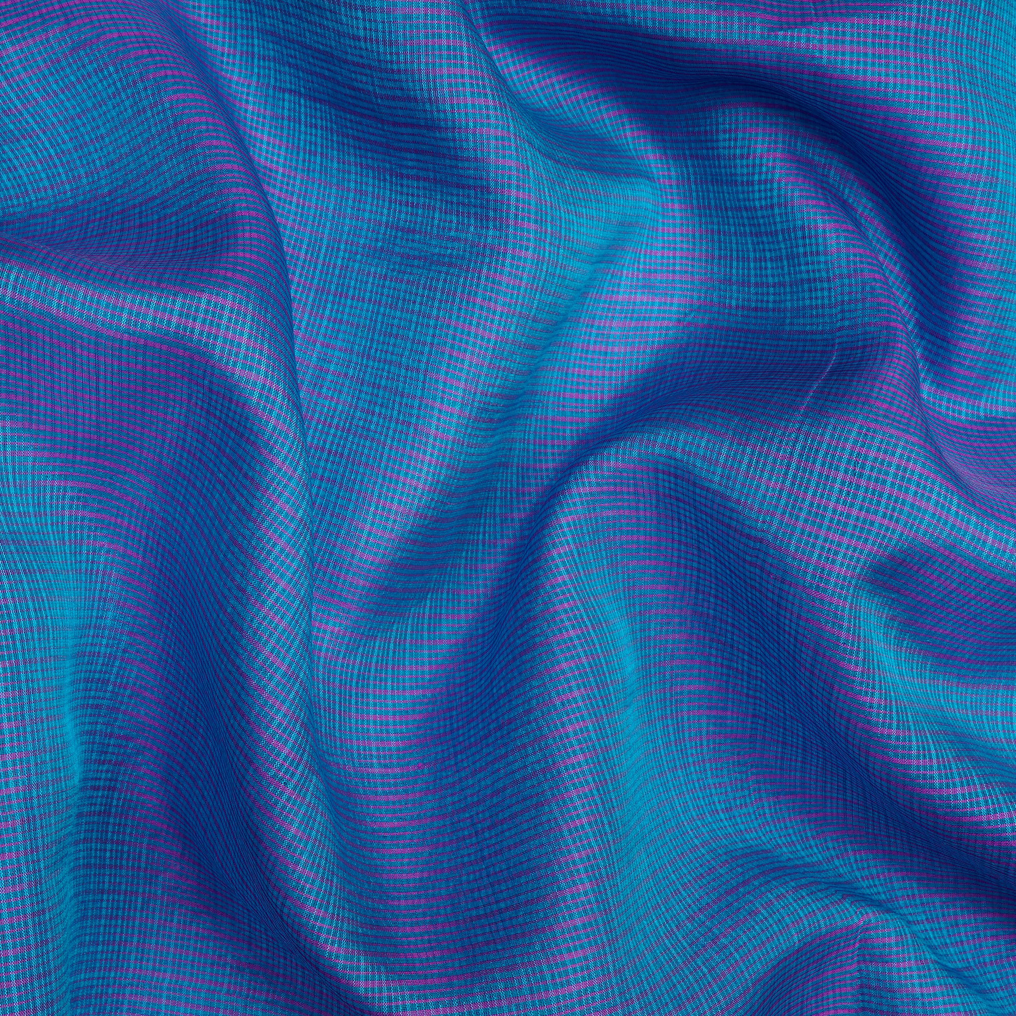 (Pre-Cut 3.10 Mtr)Blue-Green Handwoven Kota Silk Fabric With Zari Border