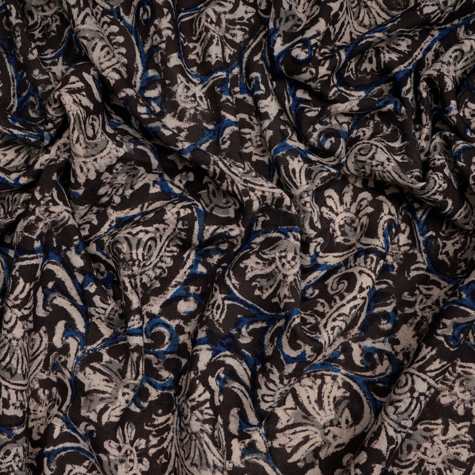 (Pre-Cut 1.00 Mtr)Multi Paisley Pattern Hand Block Kalamkari Printed Cotton Fabric