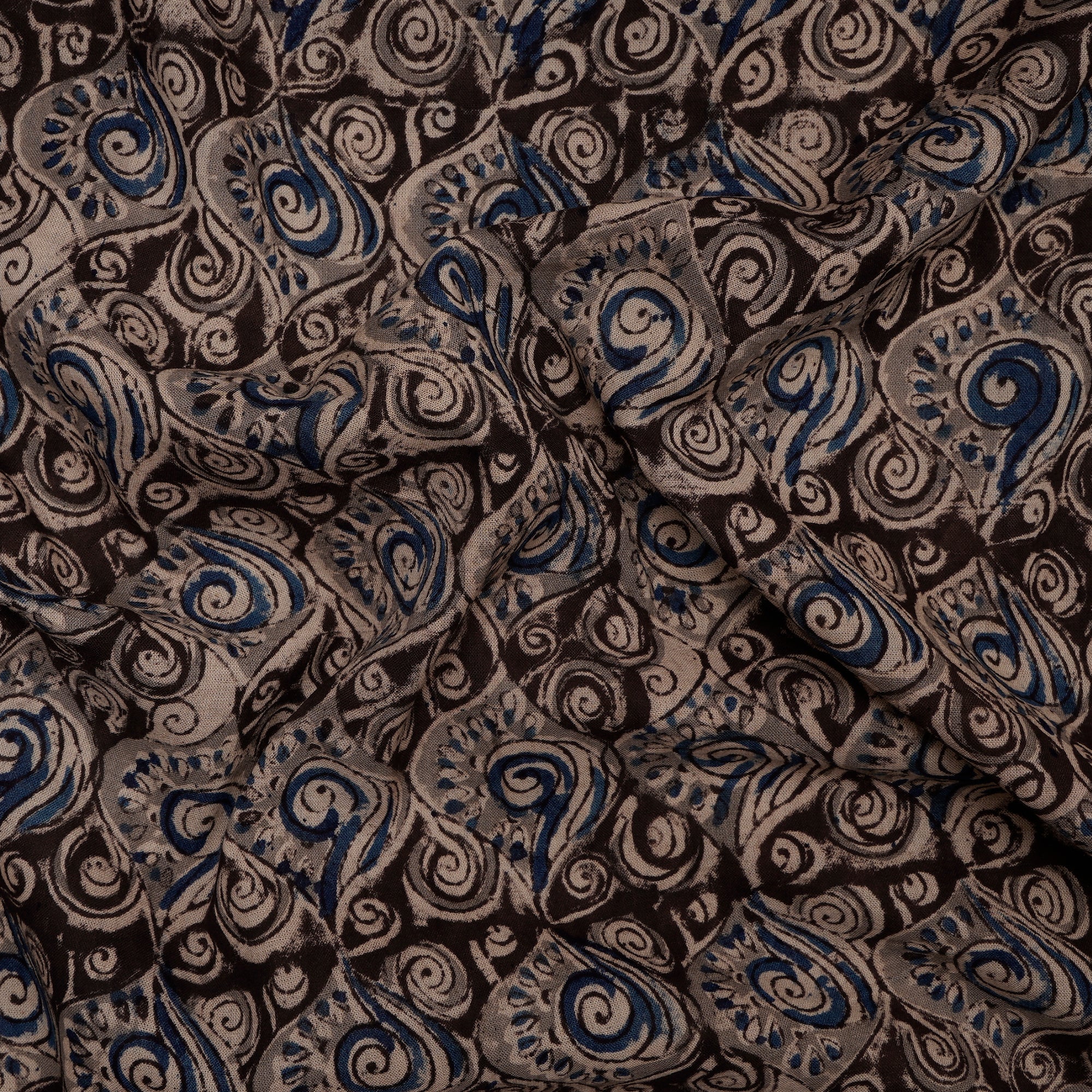 (Pre-Cut 1.35 Mtr)Multi Geometric Pattern Hand Block Kalamkari Printed Cotton Fabric