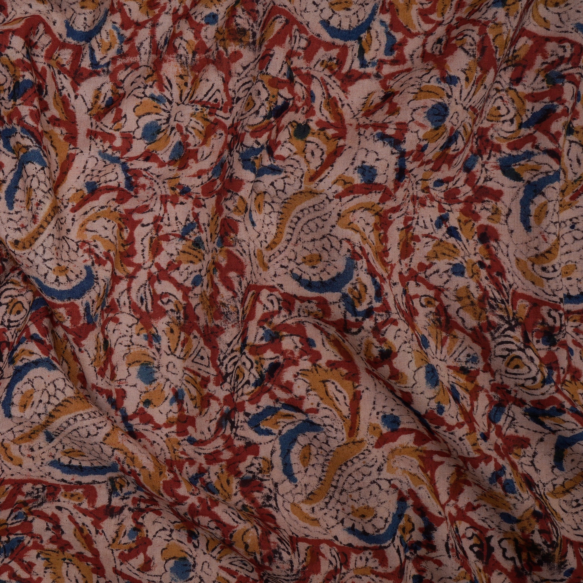 (Pre-Cut 1.80 Mtr)Multi Floral Pattern Hand Block Kalamkari Printed Cotton Fabric