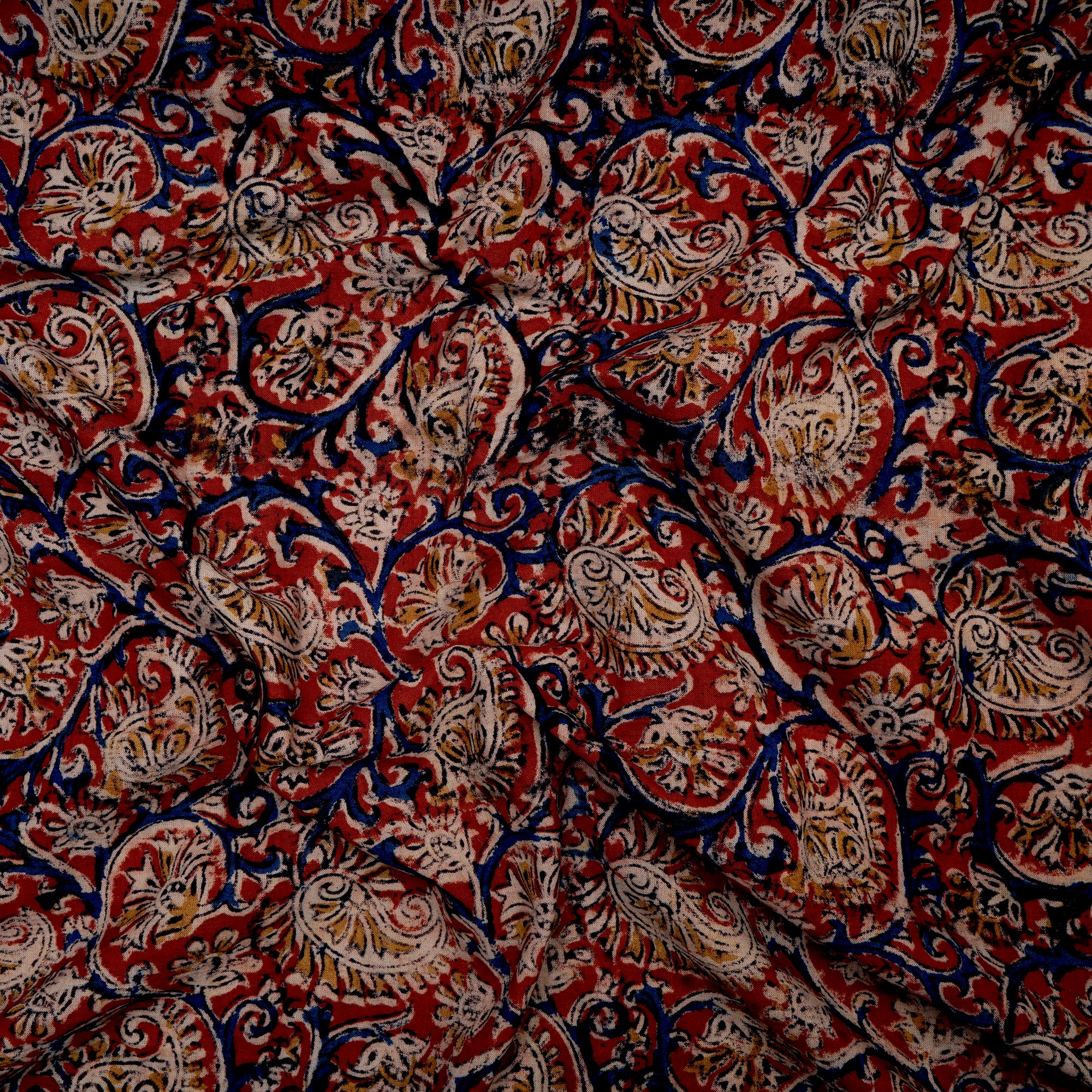 (Pre-Cut 1.90 Mtr)Multi Abstract Pattern Hand Block Kalamkari Printed Cotton Fabric